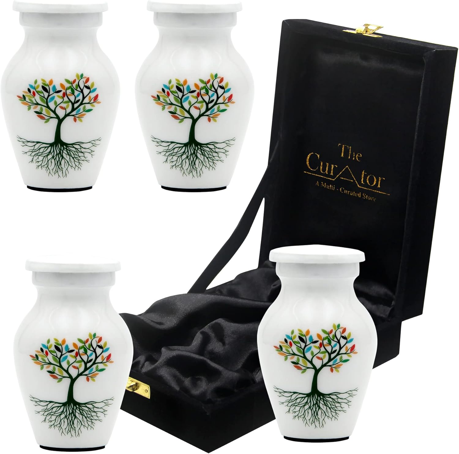 White Small Urn for Human Ashes - Set of 4 Decorative Urns