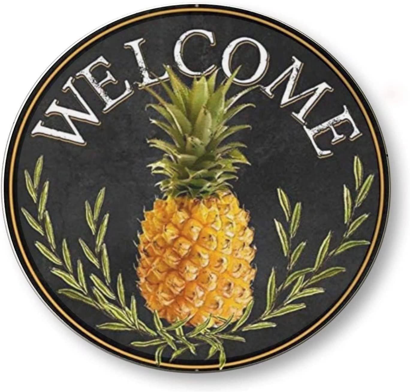 Welcome Pineapple Vintage Round Metal Wall Sign 12x12 Inches