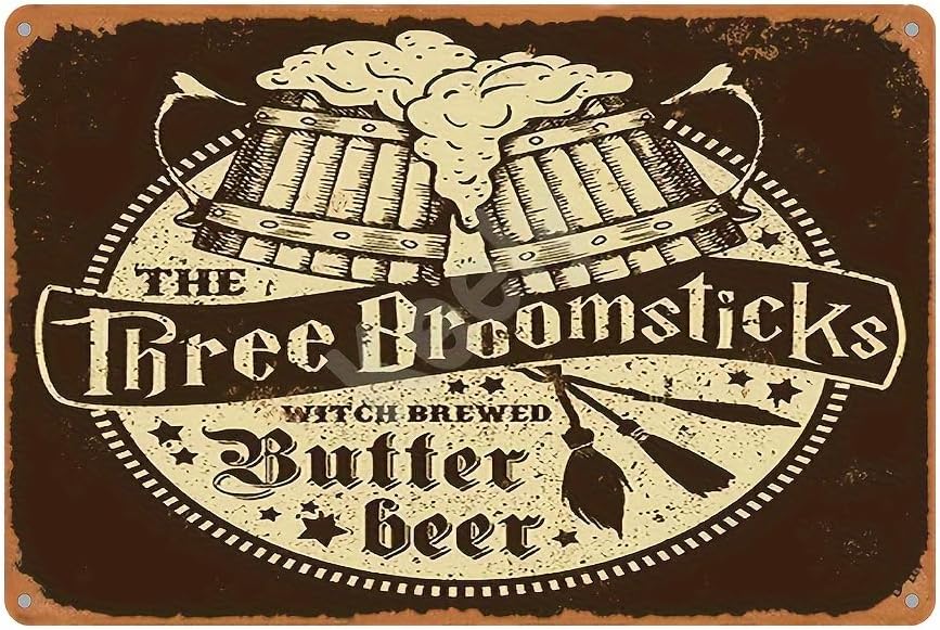 The Three Broomsticks Vintage Metal Tin Sign Durable Hanging Decor