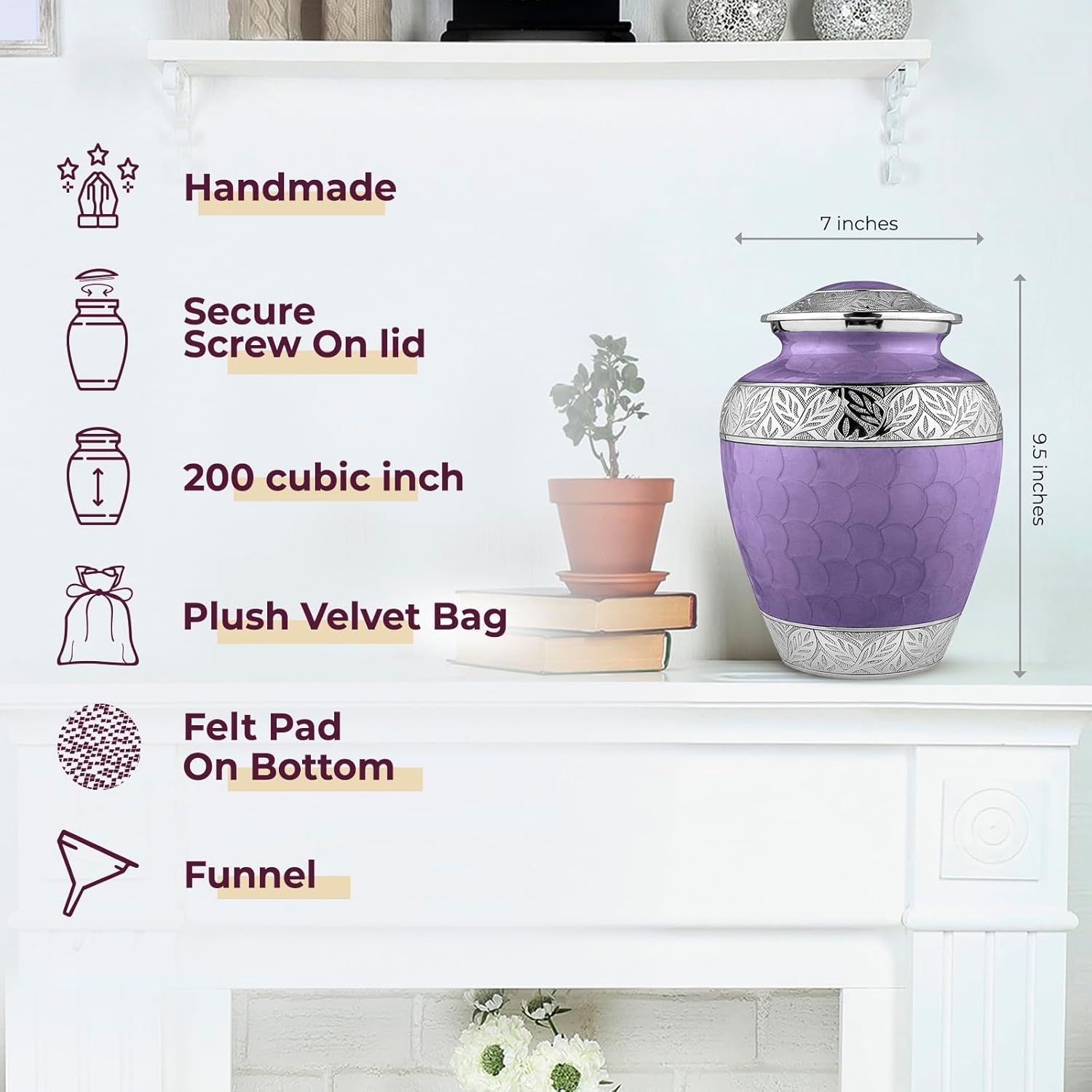 Trupoint Memorials Cremation Urn for Adult Ashes Lavender Decorative Urn with Silver Lining