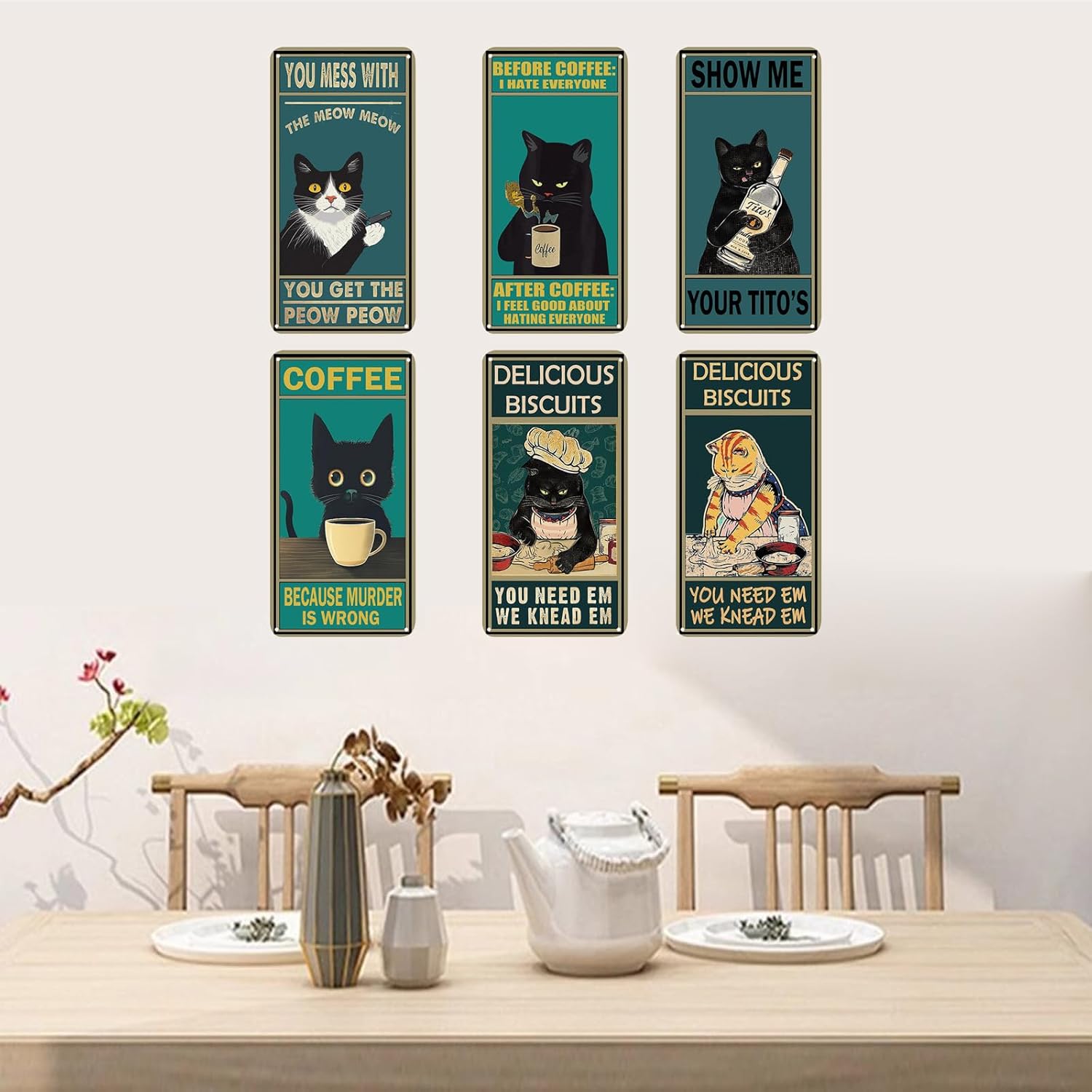 Wostod Funny Cat Retro Coffee Shop Wall Sign Decor 5x10 Inches 5Pcs