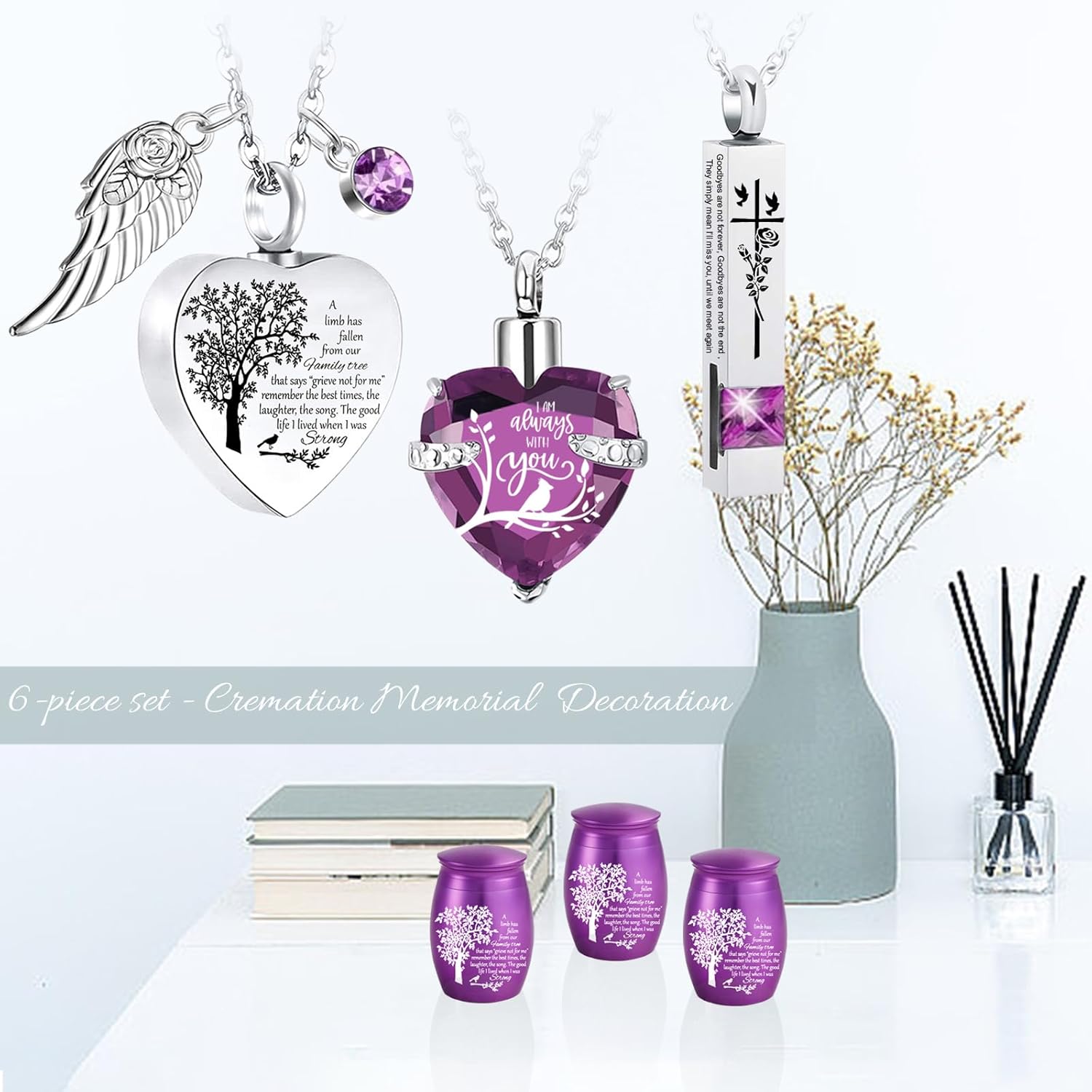 Cremation Urn Necklace Set of 6 - Small Urns for Human and Pet Ashes