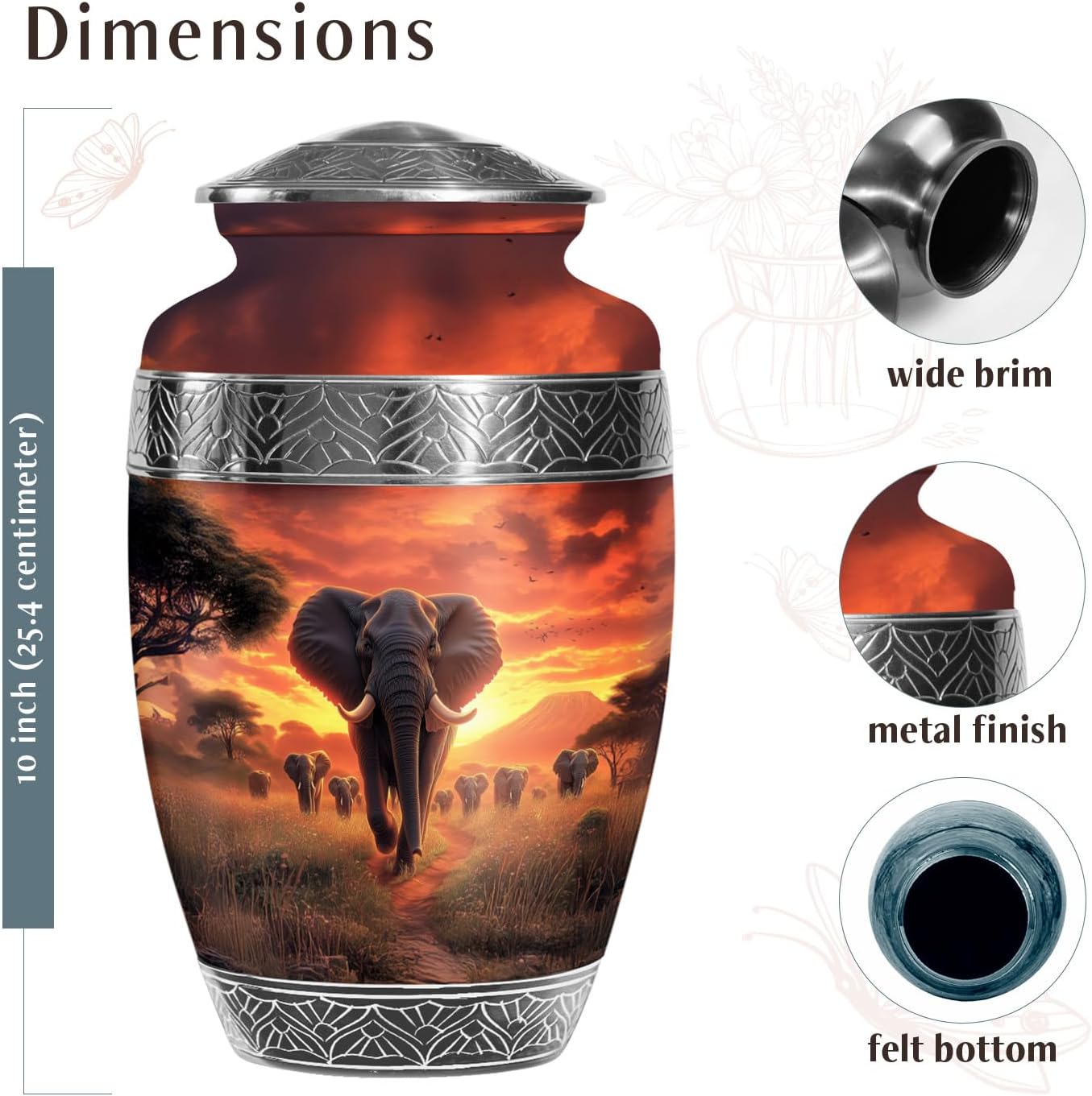 Saburial Elephant Unique Burial Urn for Human Ashes - 10 Inch Large Adult Urn