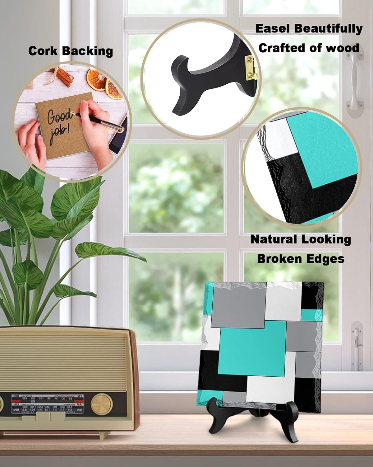 Wooden Stand Desk Decor with Color Block Plaque