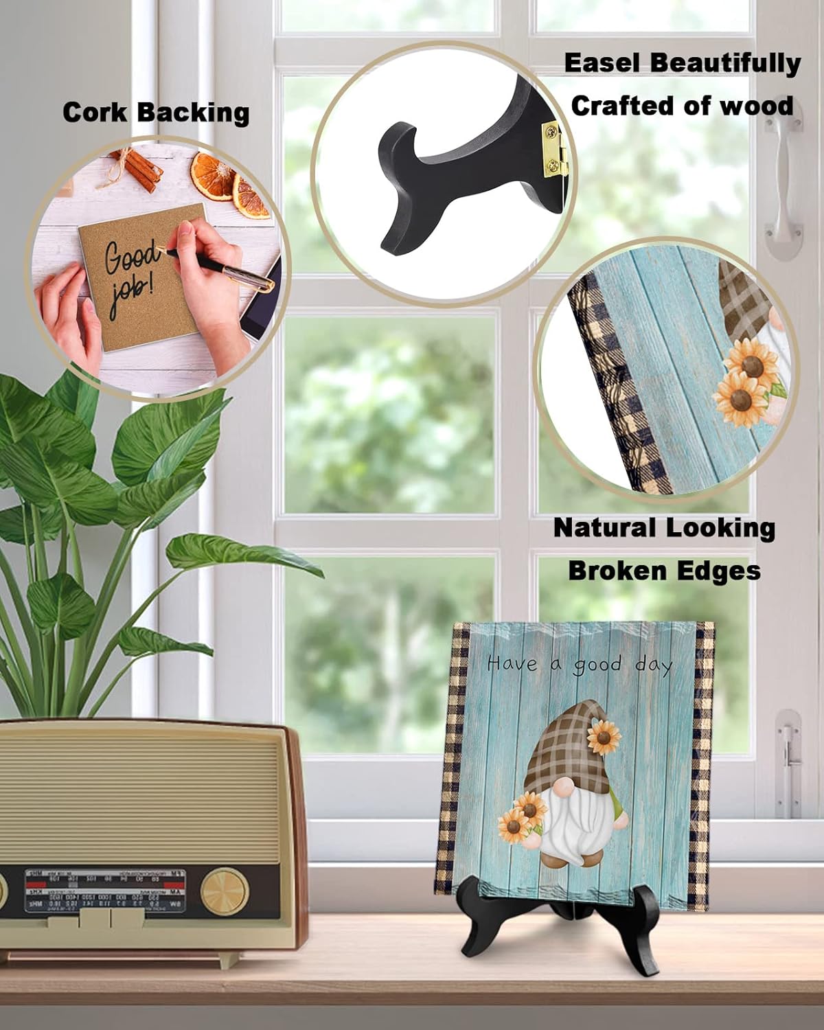 Wooden Stand Desk Decor Sign with Flowers Have a Good Day