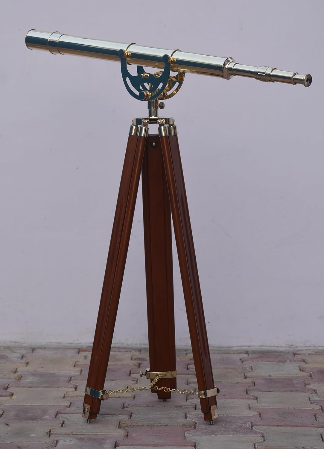 Classic Brass Telescope with Wooden Stand for Home and Office Dcor