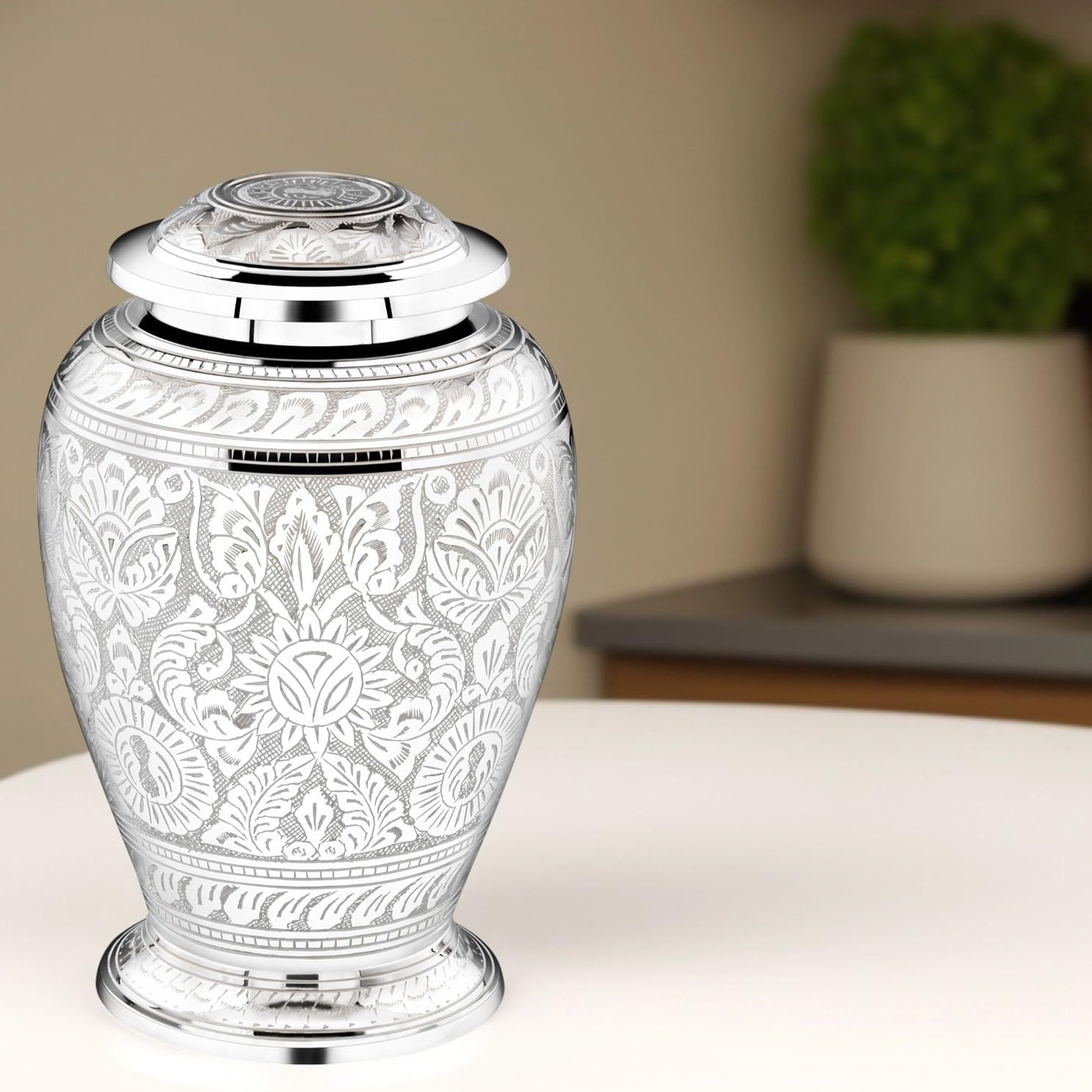 Forever Urns Adult Cremation Urn with Dove Texture 200 Cu In White Handcrafted