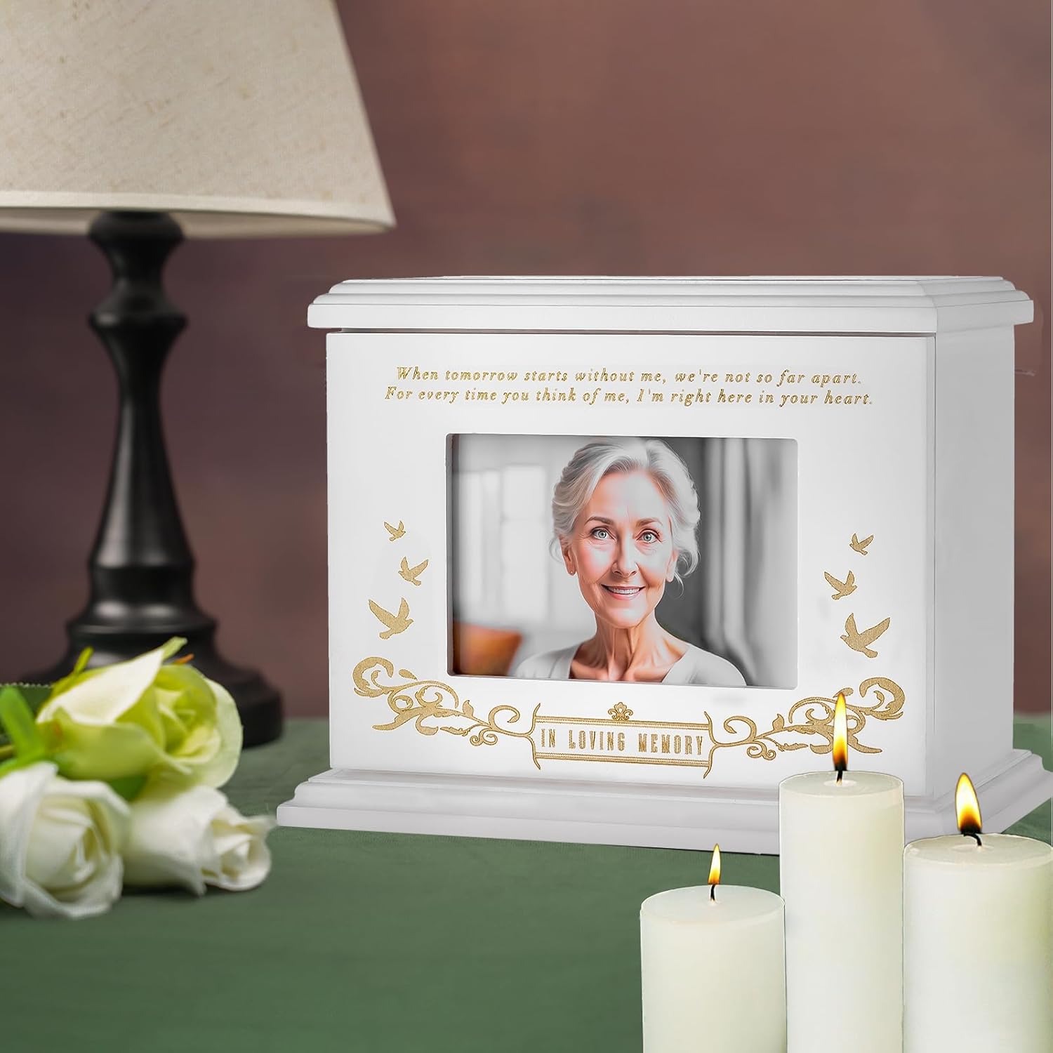 Cremation Urns for Human Ashes Adult Male or Female Wooden Frame White