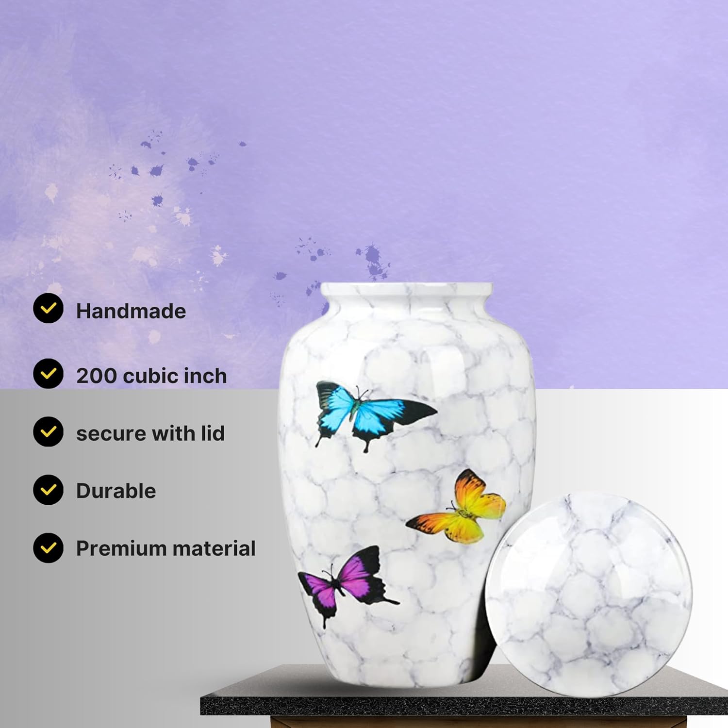 Butterfly Decorative Urn with Lid for Human and Pet Ashes