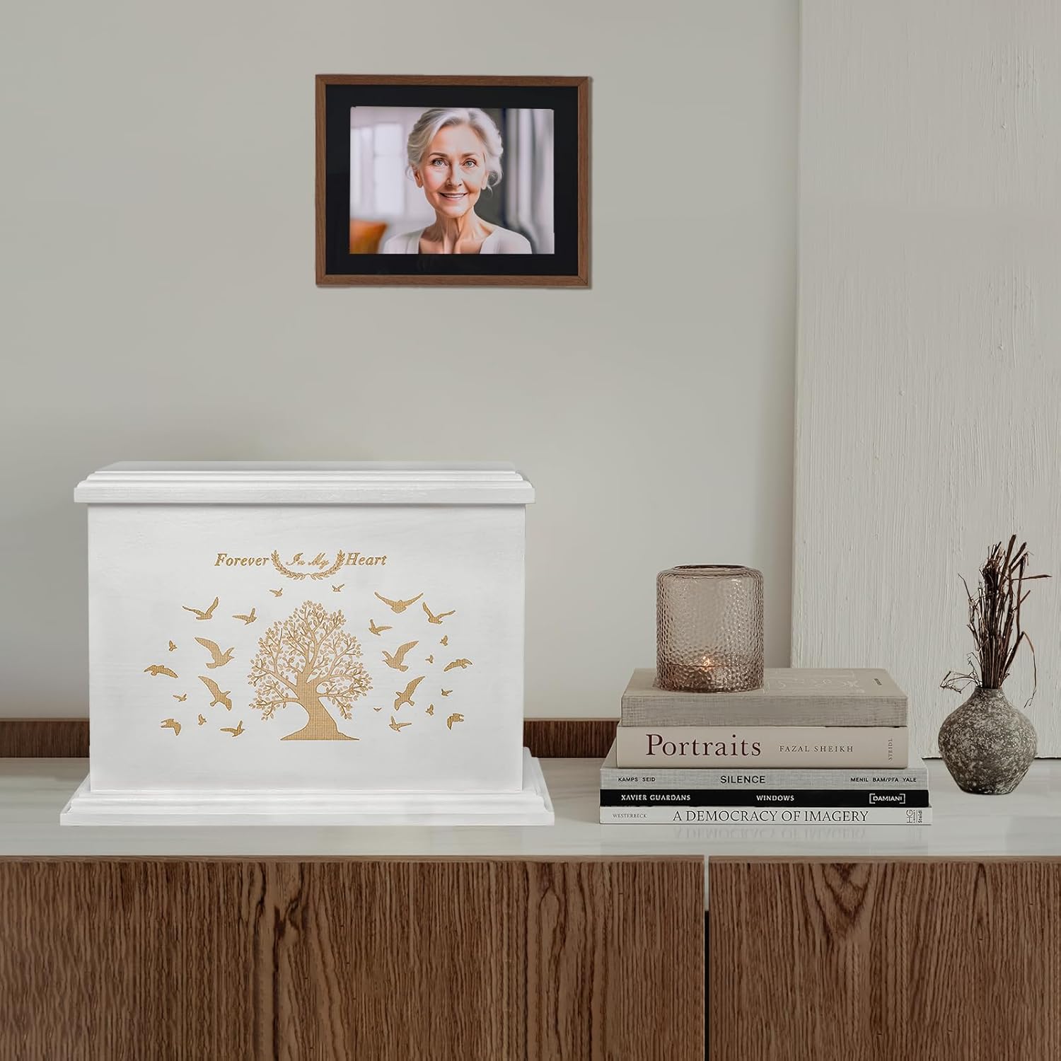 Cremation Urns for Human Ashes Adult Male or Female Wooden Frame White