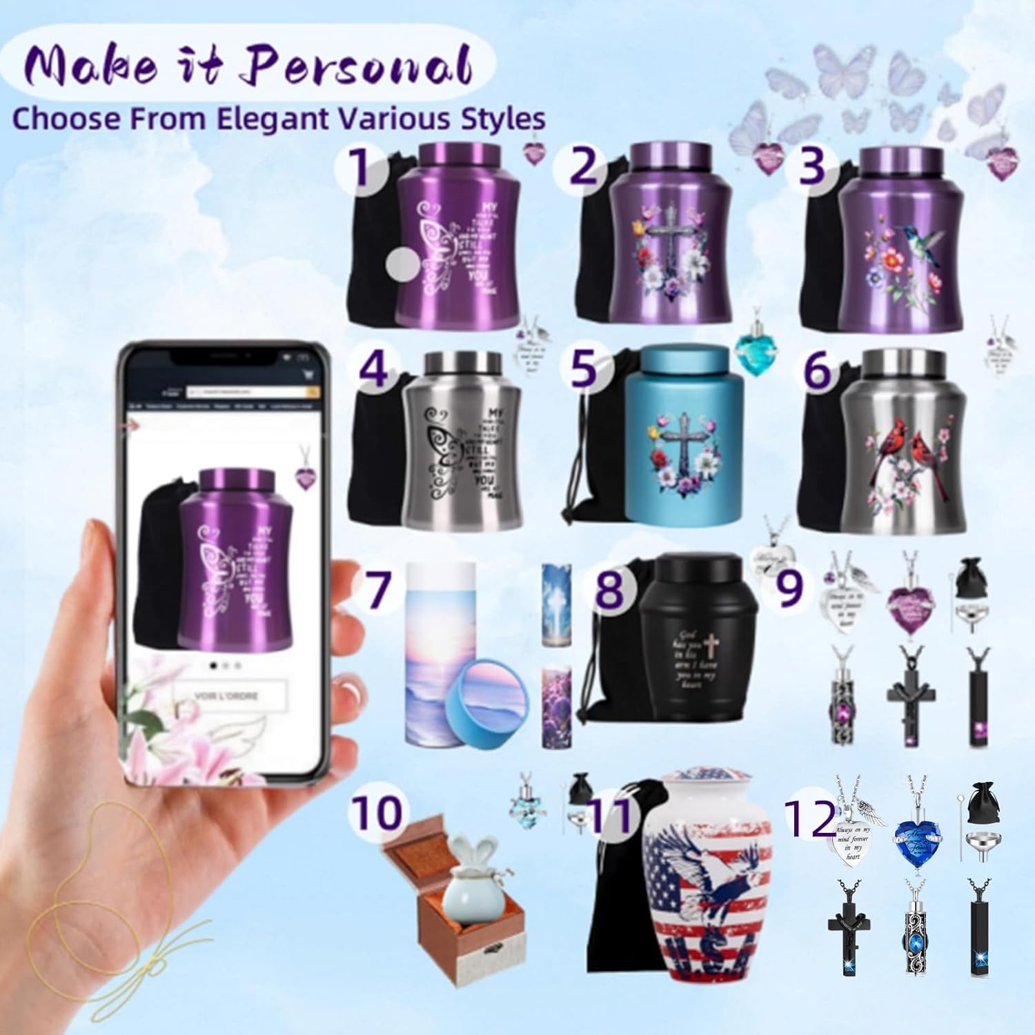 ANTESCORT Decorative Urn for Human Ashes Stainless Steel Large Butterfly Design