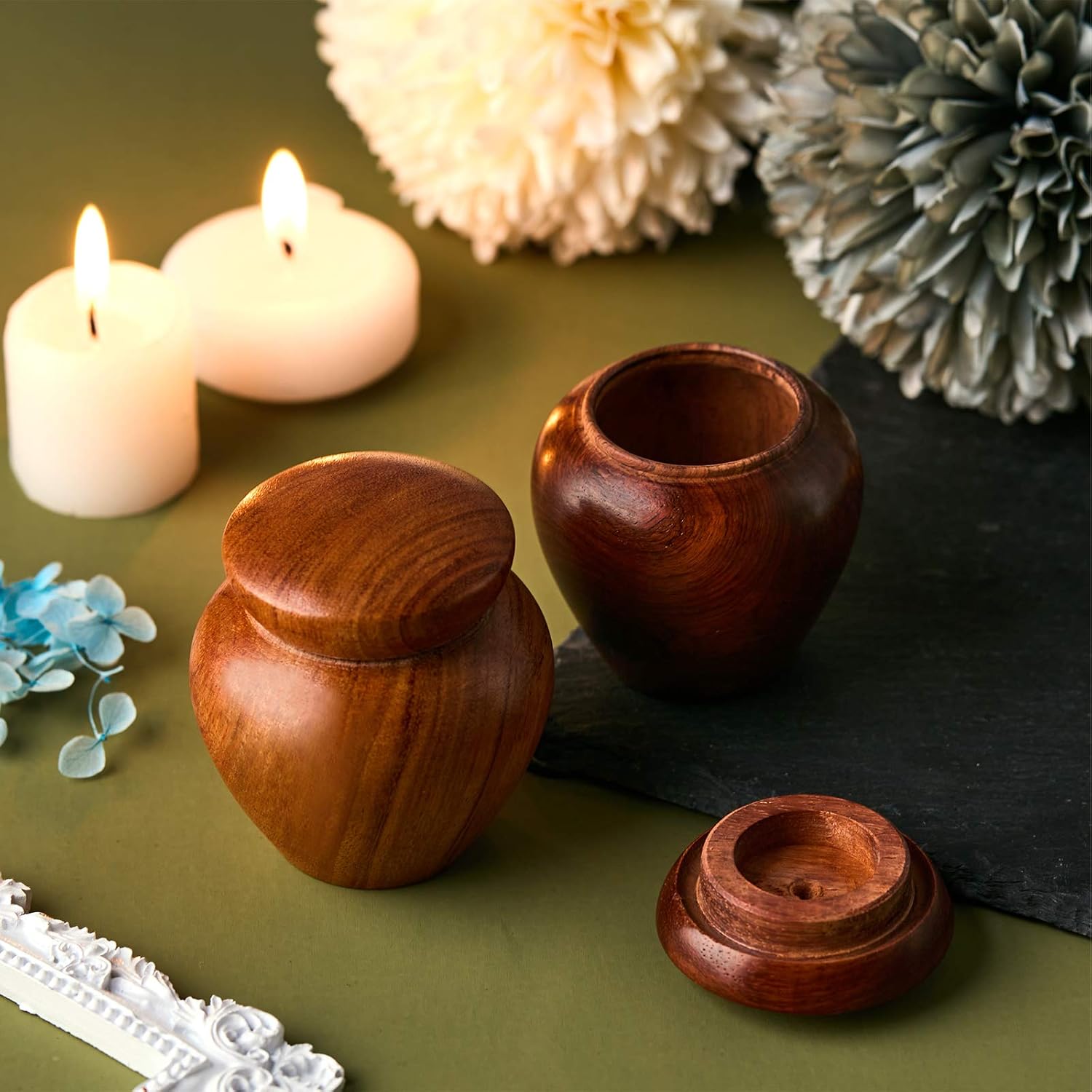 2 Pcs Mini Urns for Human or Pet Ashes Wood Cremation Keepsake