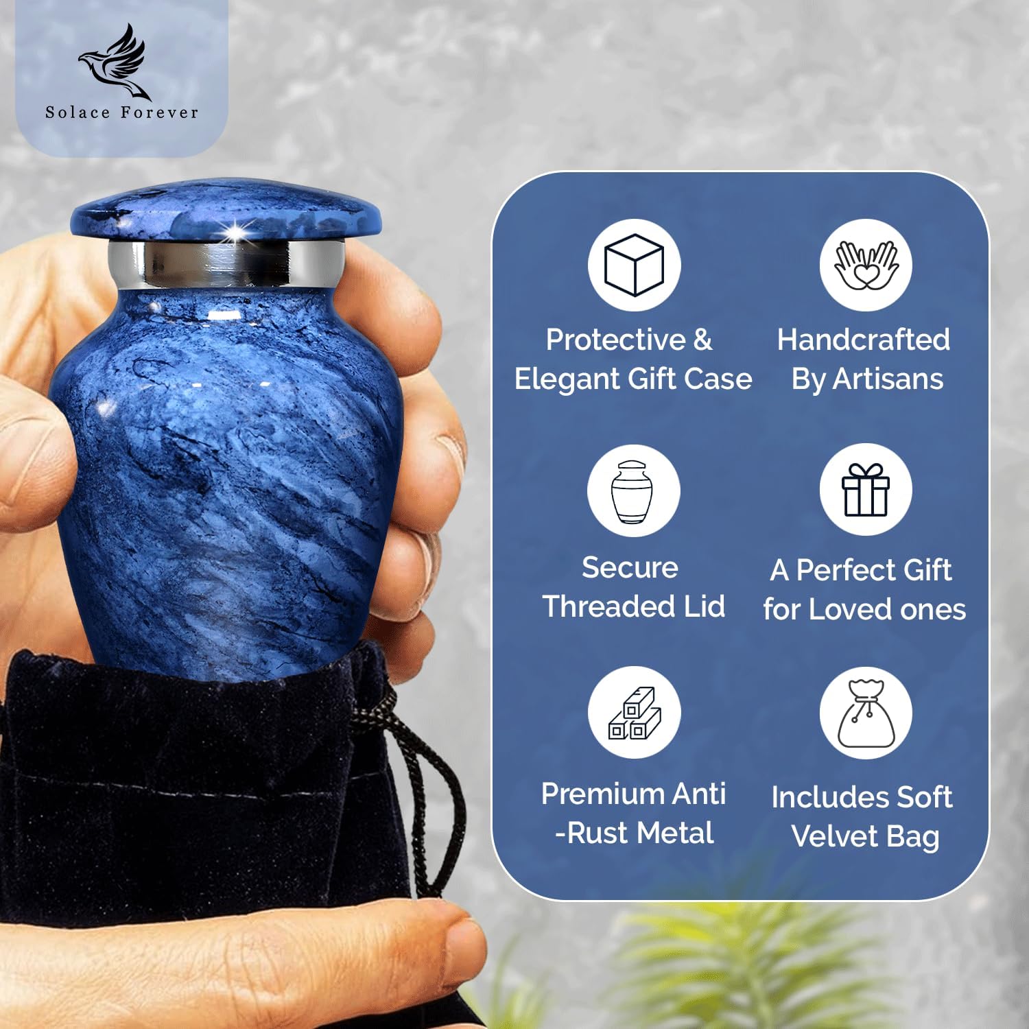 Small Urn for Ashes - Mini Cremation Urn for Human Remains Decorative Keepsake for Mom Dad Blue