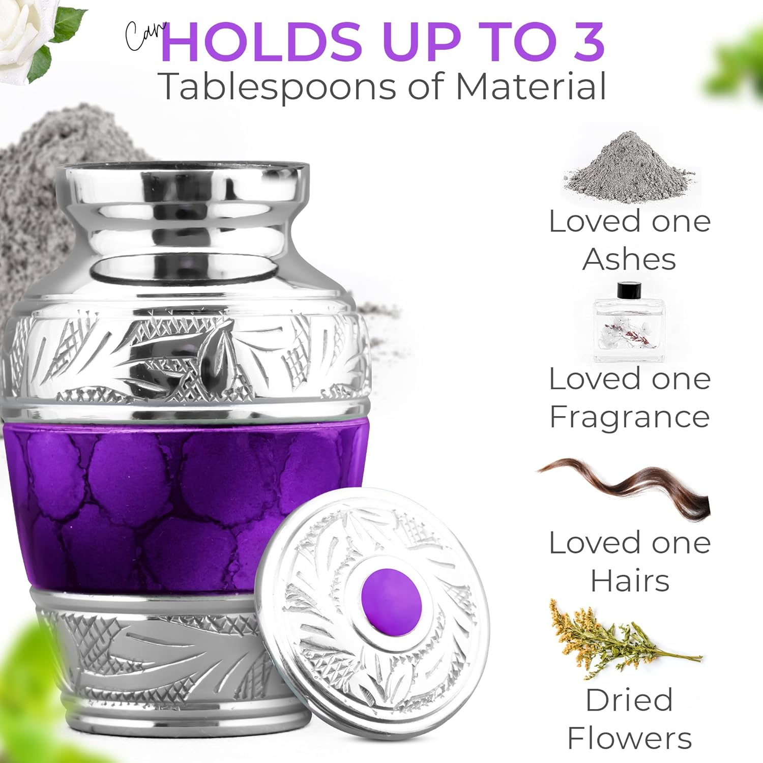 INTAJ Small Urns for Human Ashes - Brass Engraved Mini Urn with Velvet Heart Case