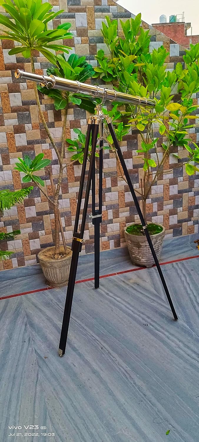 Vintage Single Barrel Brass Telescope on Tripod Stand