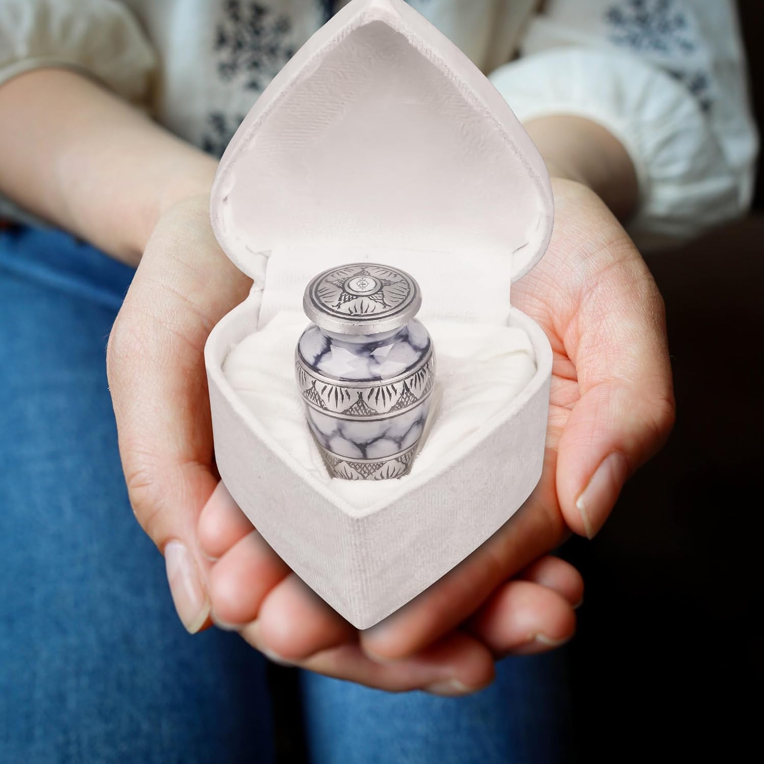 Small Cremation Urn with Velvet Case and Funnel - White Mini Keepsake for Family Pet or Loved Ones