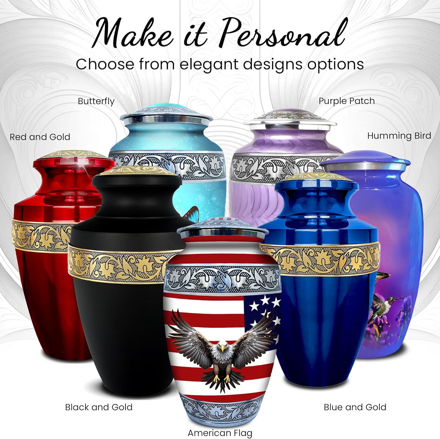 Set of 6 Decorative Urns for Ashes with American Flag and Eagle Decor