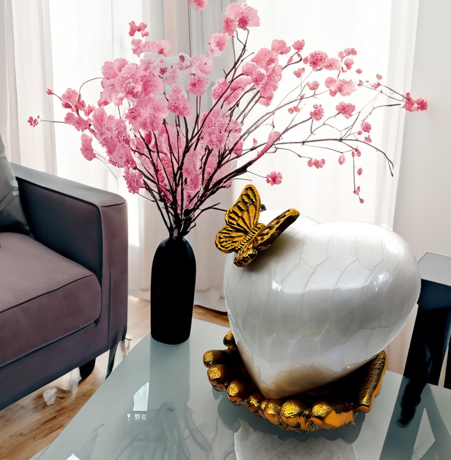 5MOONSUN5 White Gold Heart Keepsake Urn - Large Heart Cremation Urn with Hand Shape Stand