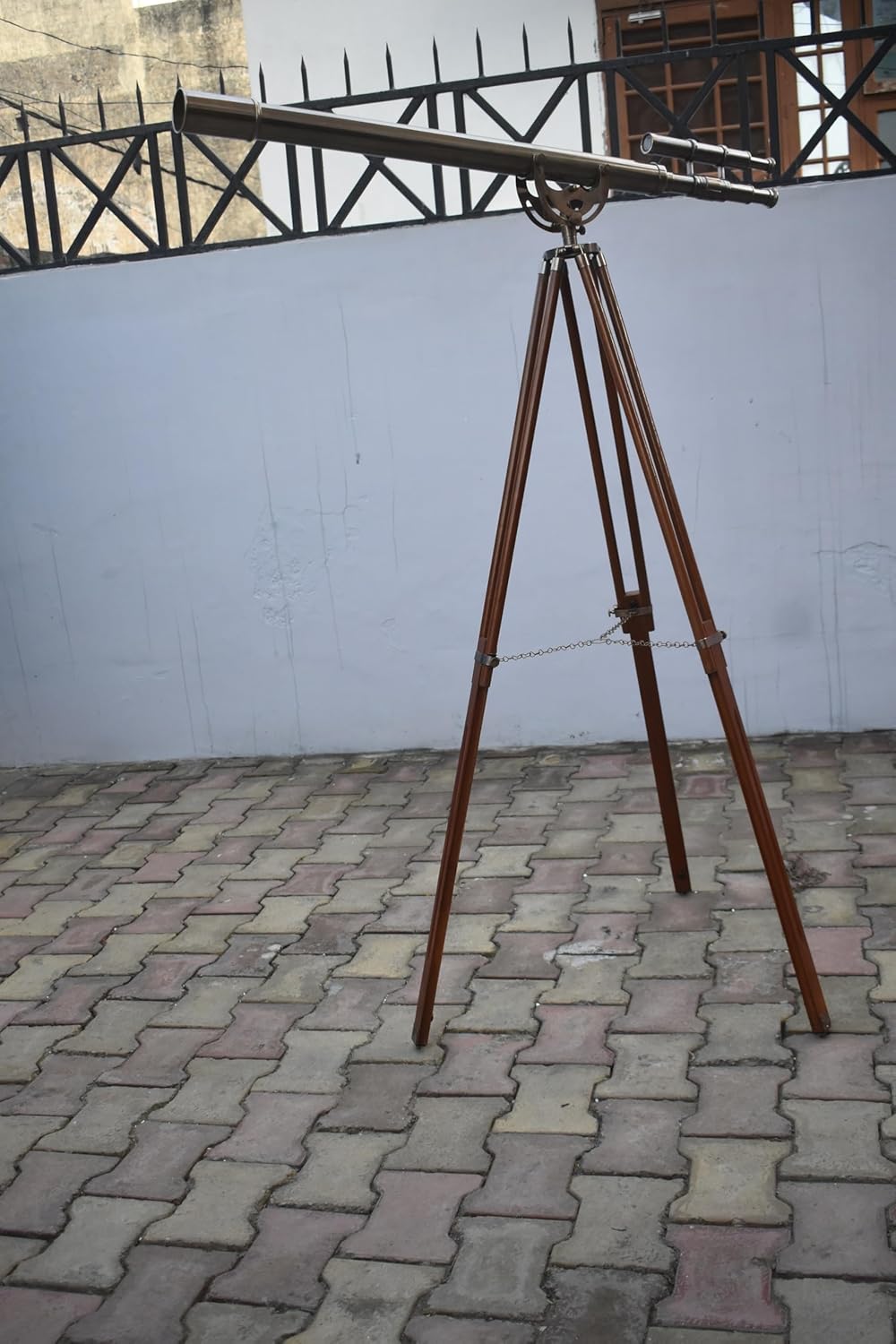 Vintage Double Barrel Telescope with Wooden Tripod 1