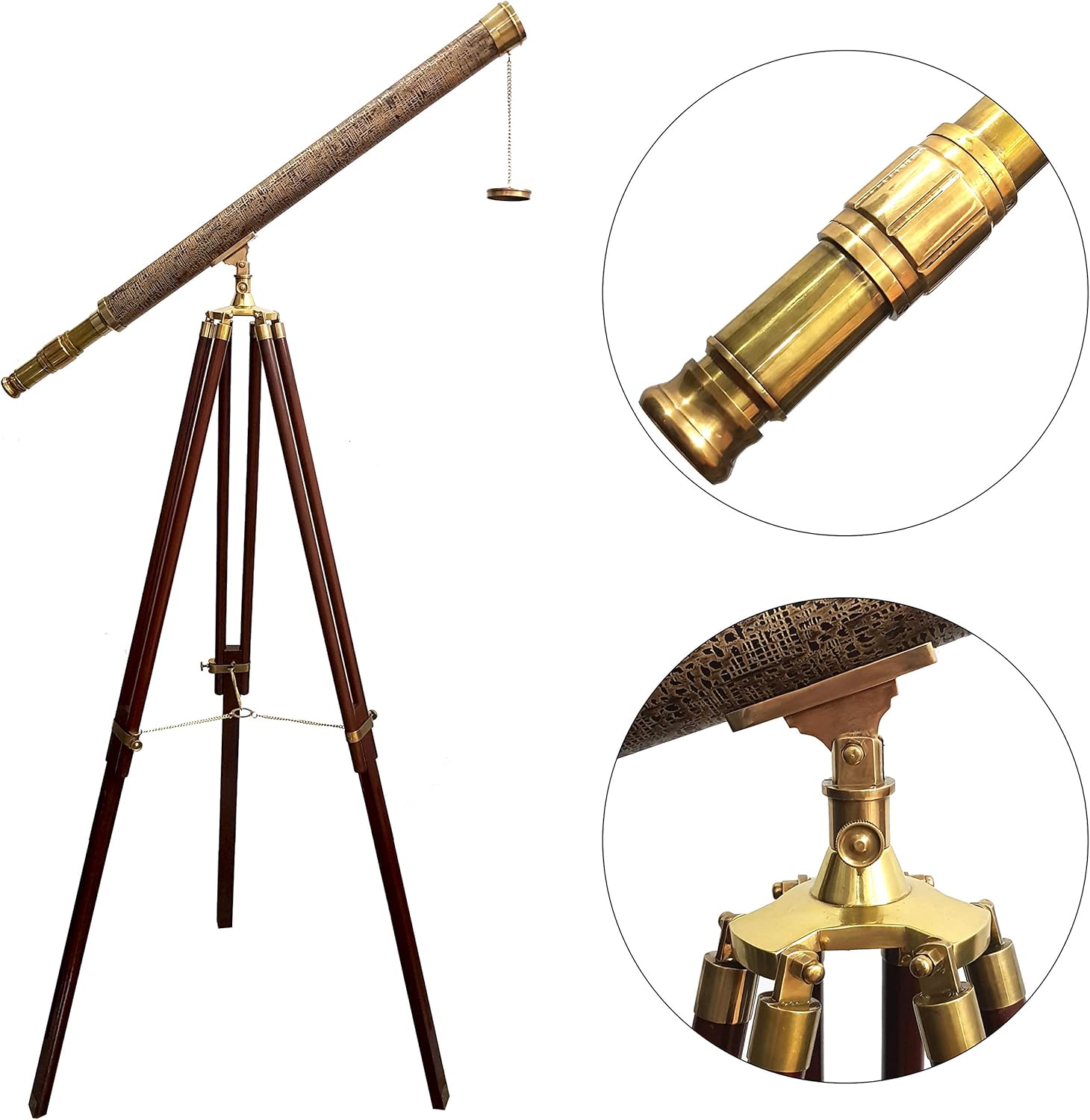 Single Barrel Vintage Wooden Tripod Telescope 62 Inches