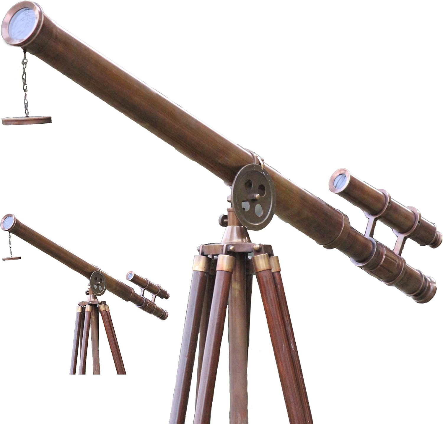 Antique Brass Telescope with Wooden Tripod Nautical Decor Office Display Steampunk Collectors