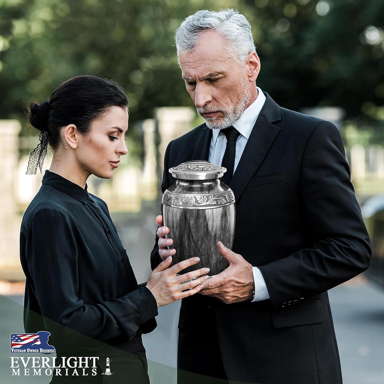 Black Watercolor Urn for Adult Human Ashes Large Memorial Cremation Urn