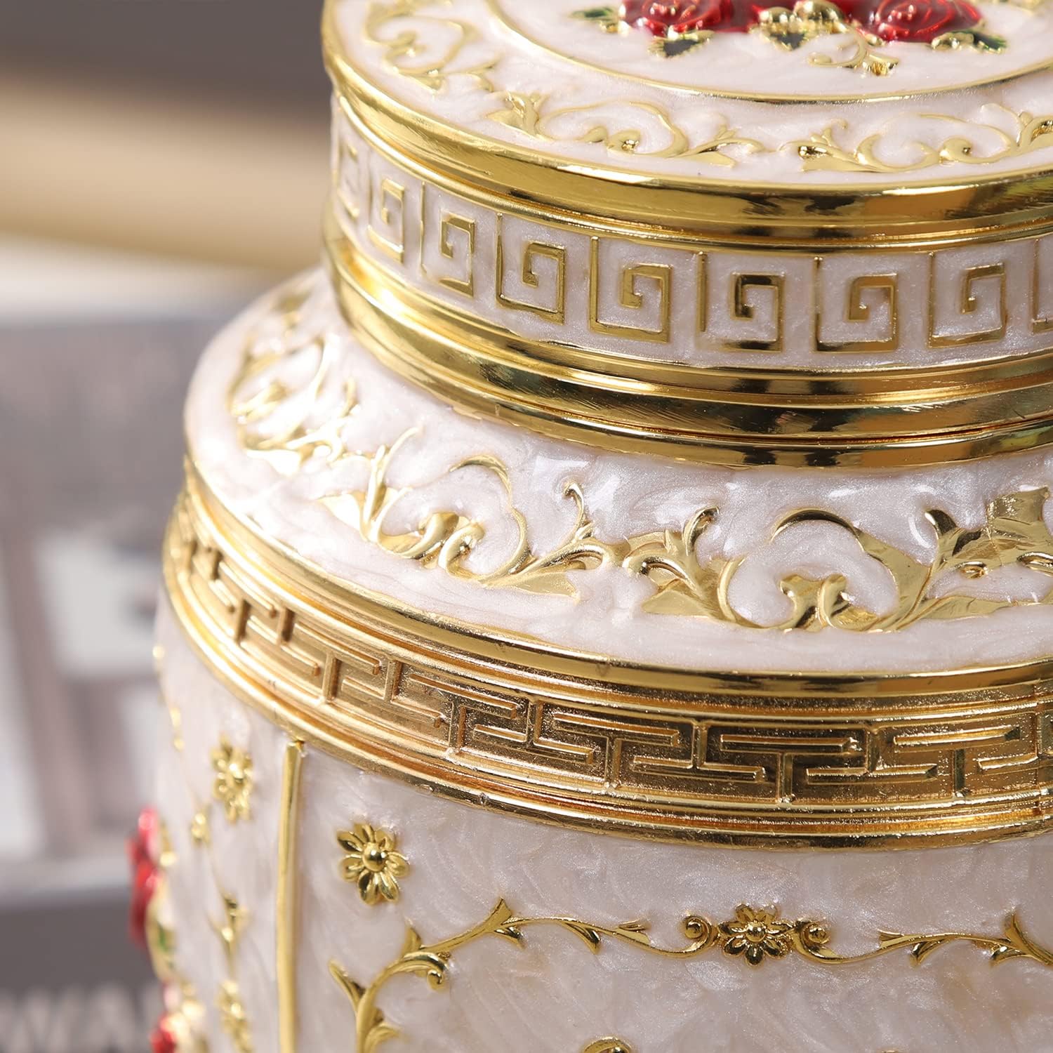 Medium Urn for Human Ashes - Rose Design Cremation Urn for Women Mom - Holds 70 Cubic Inches of Ashes - Gold-Red Color