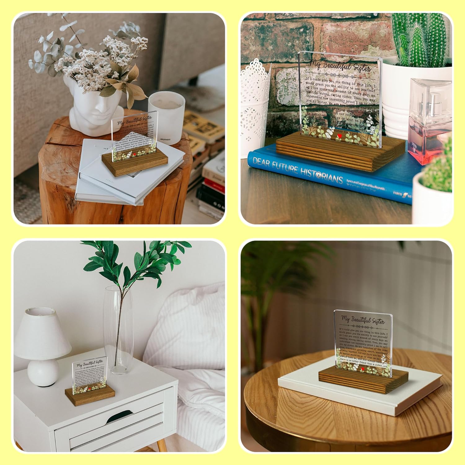 My Sister Plaque Gift To My Sister Sayings Acrylic Desk Plaque with Wood Stand