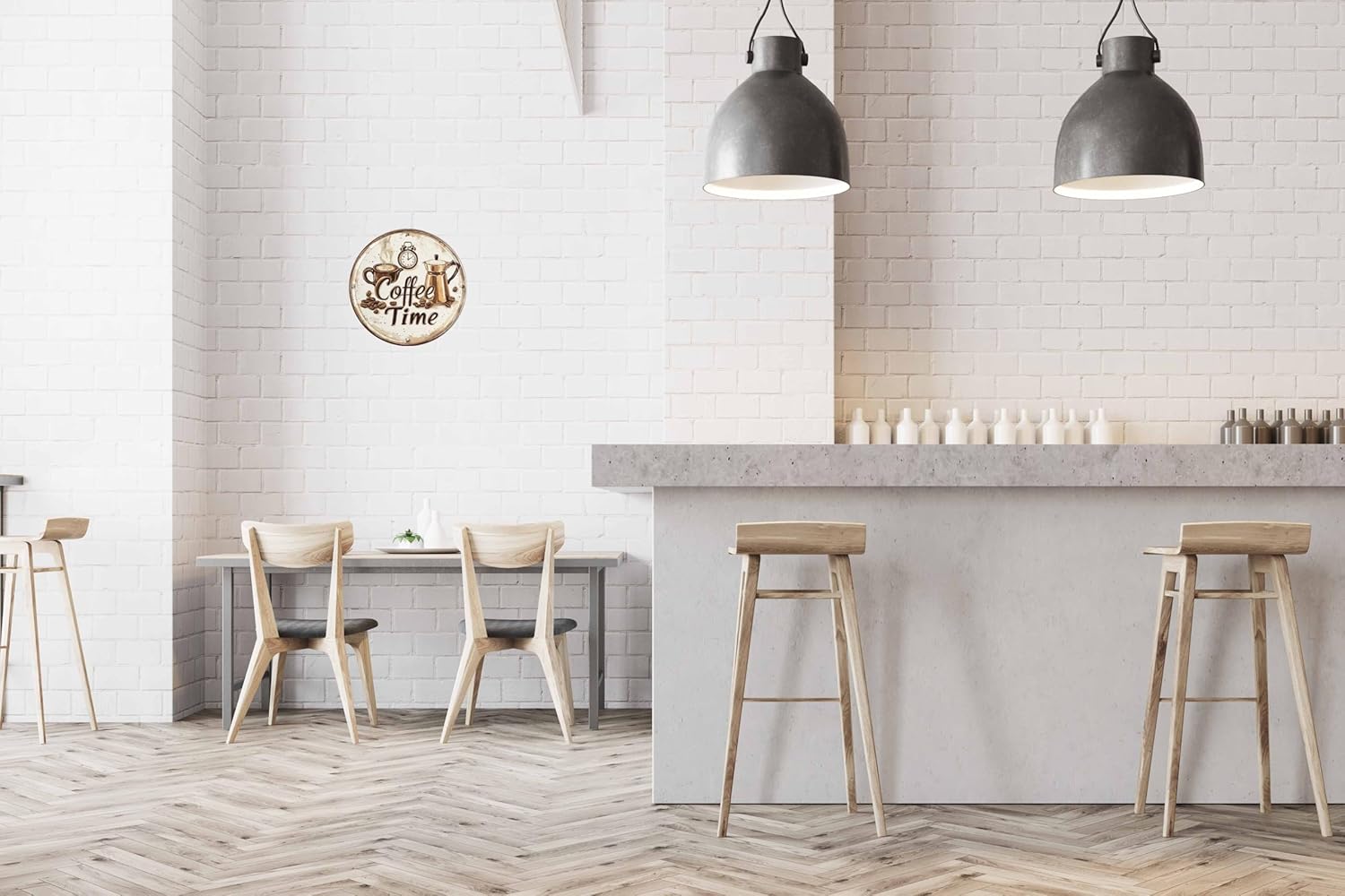 Vintage Round Tin Coffee Time Sign Retro Metal Wall Decor 8x8 Inch