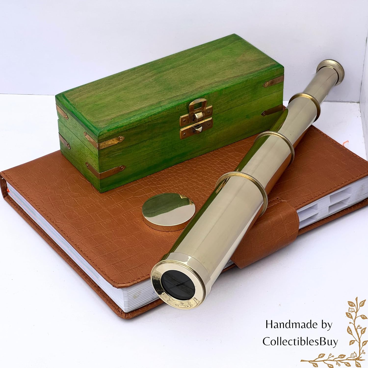 Vintage Mini Pirate Spyglass Brass Telescope with Wooden Box