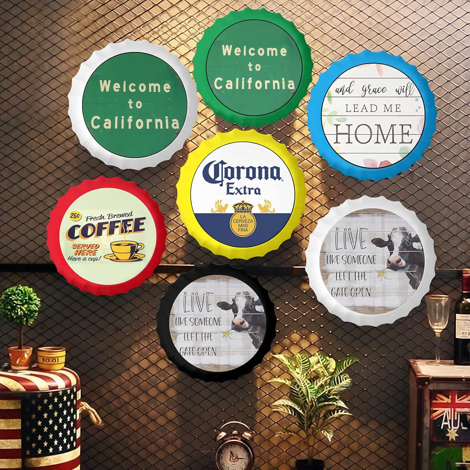 UZIOR Vintage Metal Bottle Cap Wall Art Sign 138 Inch Decorator