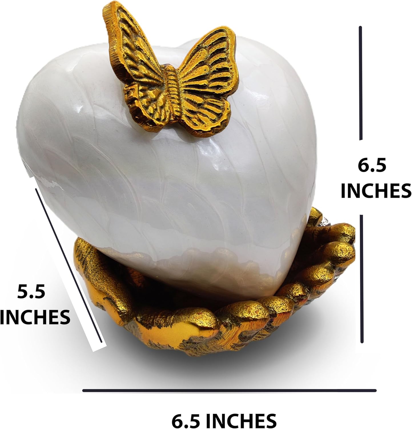 5MOONSUN5 White Gold Heart Keepsake Urn - Large Heart Cremation Urn with Hand Shape Stand