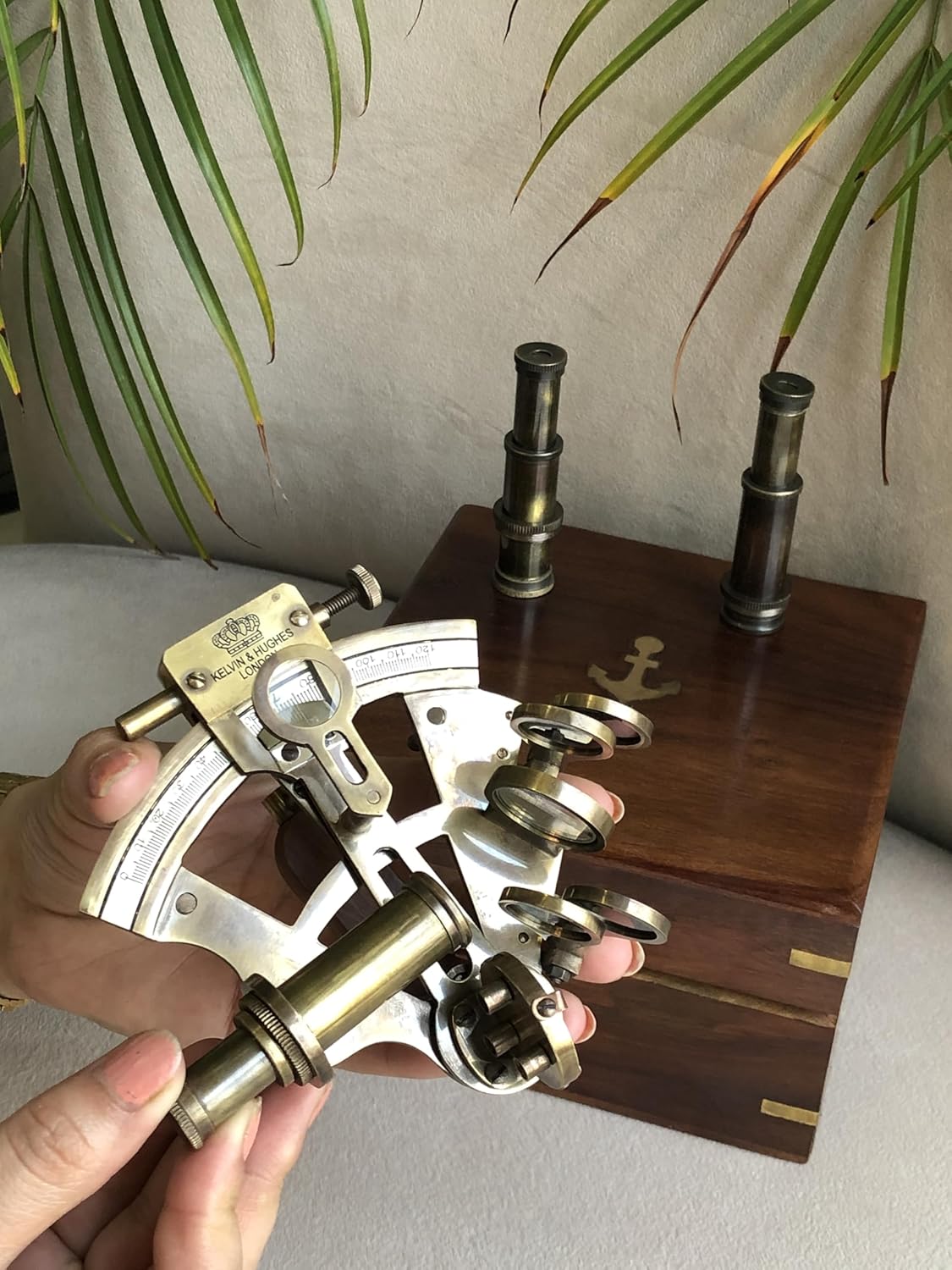 Brass Nautical Sextant Vintage Astrolabe with Two Telescopes