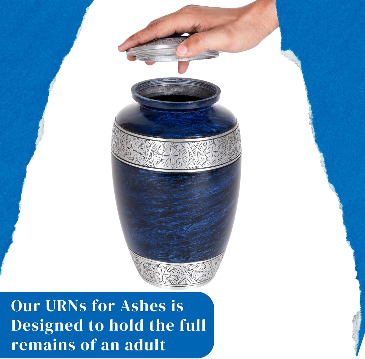 Elegant Blue Cremation Urn for Human Ashes Unisex Secure Lid Memorial Urn