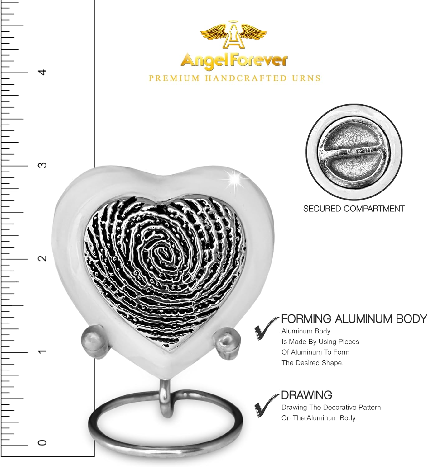 Heart Keepsake Cremation Urn Handcrafted Brass Mini Urn with Gold Stand and Velvet Box