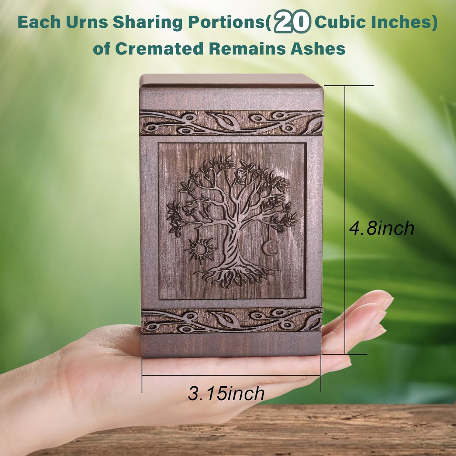 Wooden Cremation Urn for Human and Pet Ashes Tree of Life Design 20 Cubic Inch Capacity