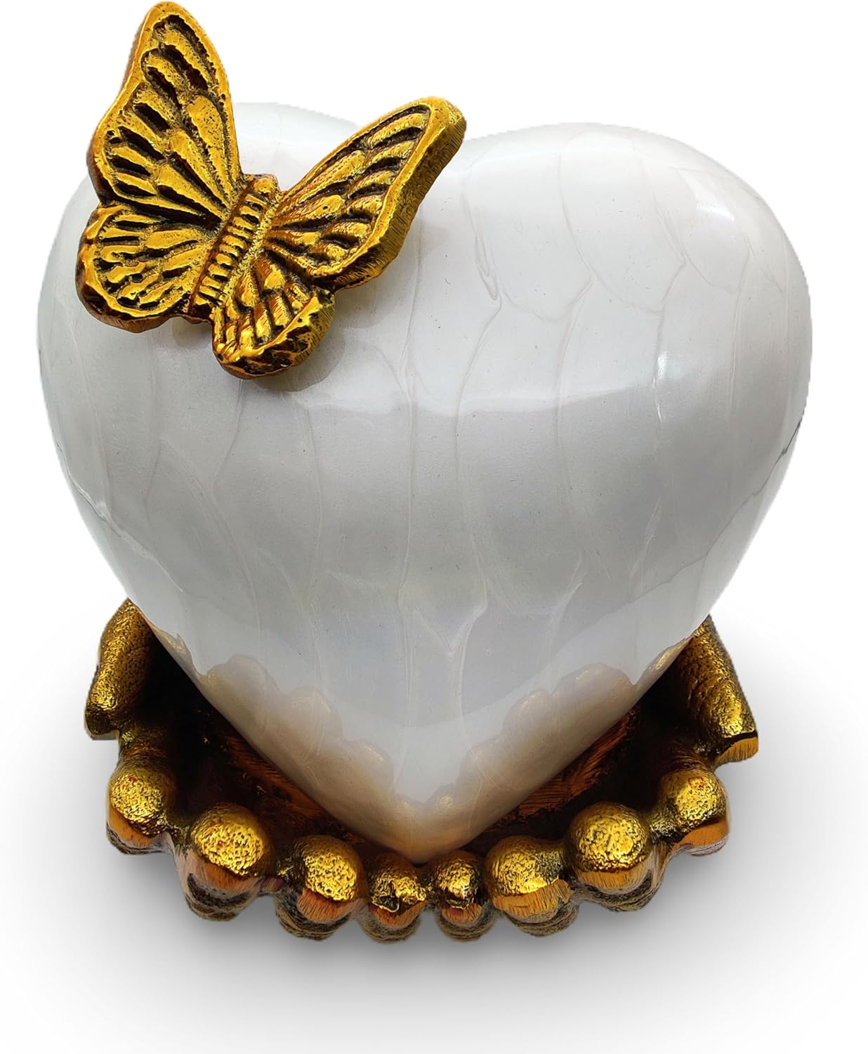 5MOONSUN5 White Gold Heart Keepsake Urn - Large Heart Cremation Urn with Hand Shape Stand