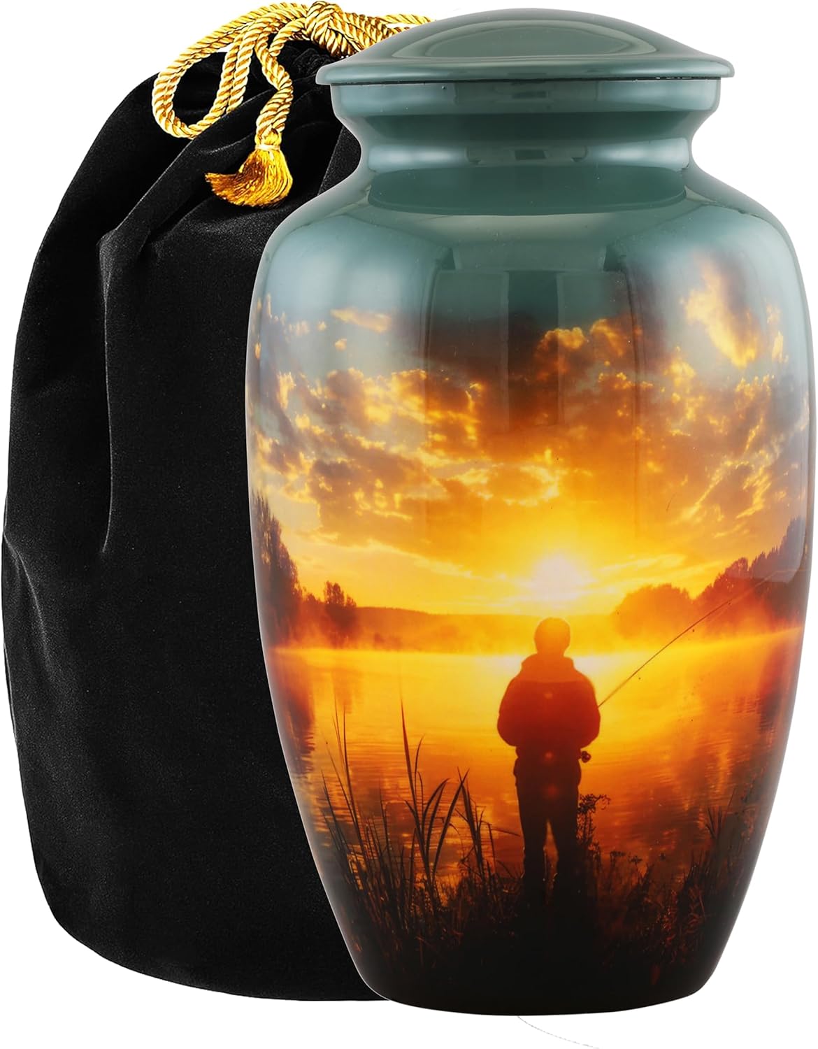 Fishing Cremation Urn For Adult Ashes Handmade Velvet Bag Urn 200 Cubic Inch