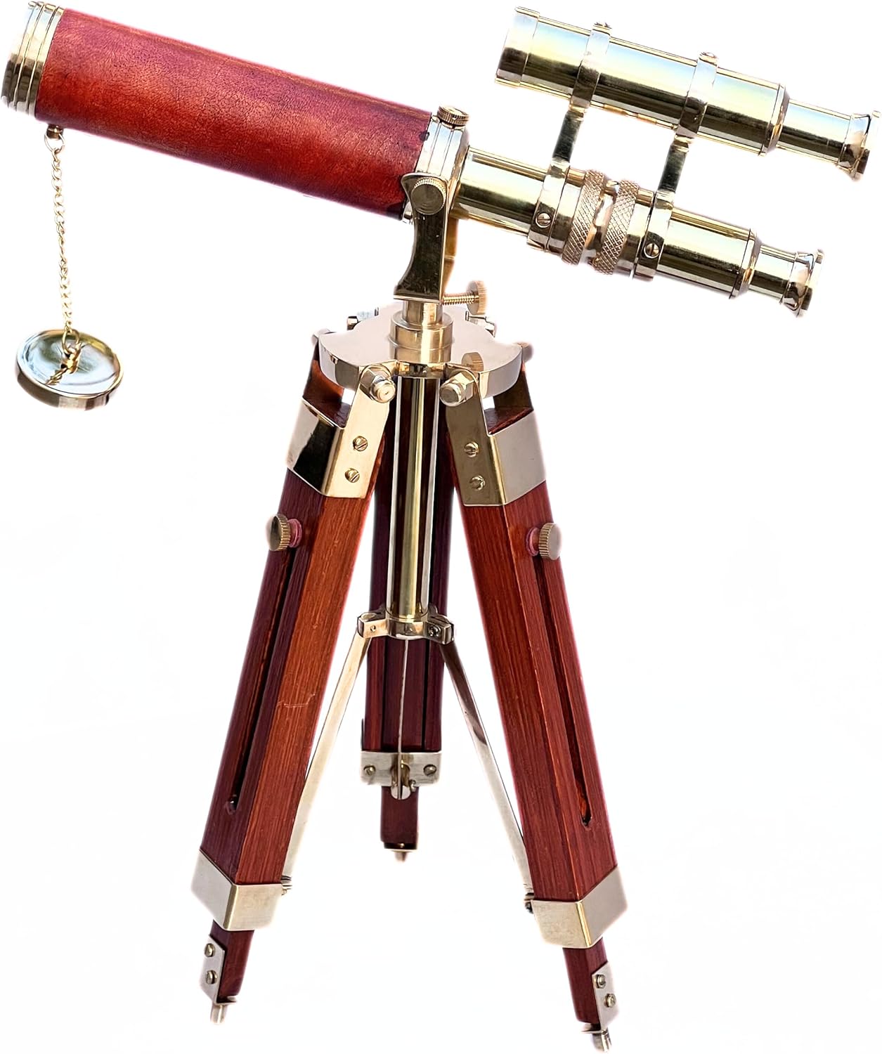 Vintage Double Barrel Brass Telescope with Wooden Tripod