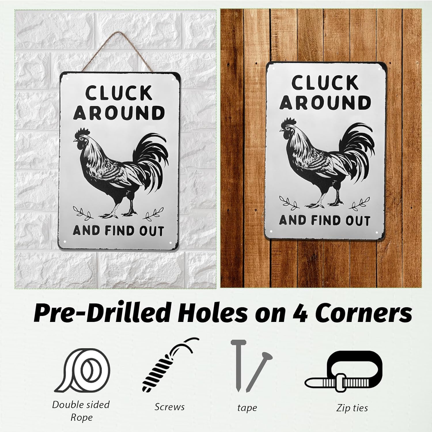 Funny Chicken Wall Decor Metal Sign Farmhouse Gift Cluck Around and Find Out Poster