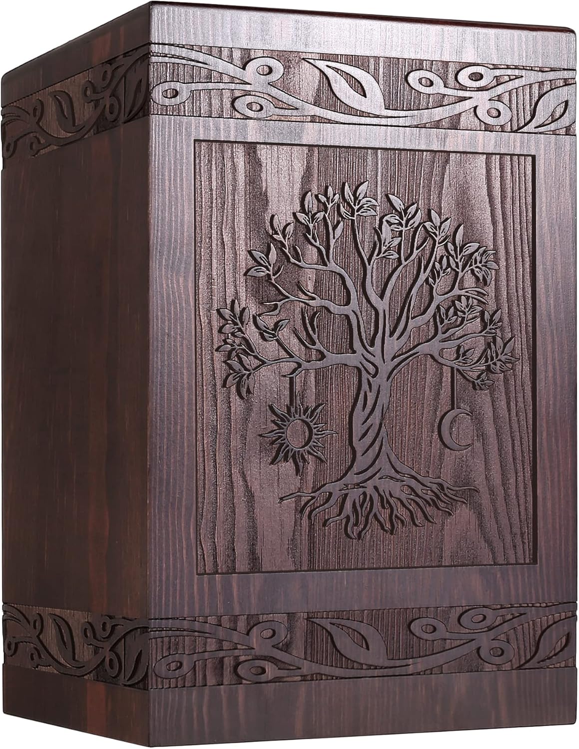 Tree of Life Wooden Cremation Urn for Human Ashes 222 Cubic Inch Capacity
