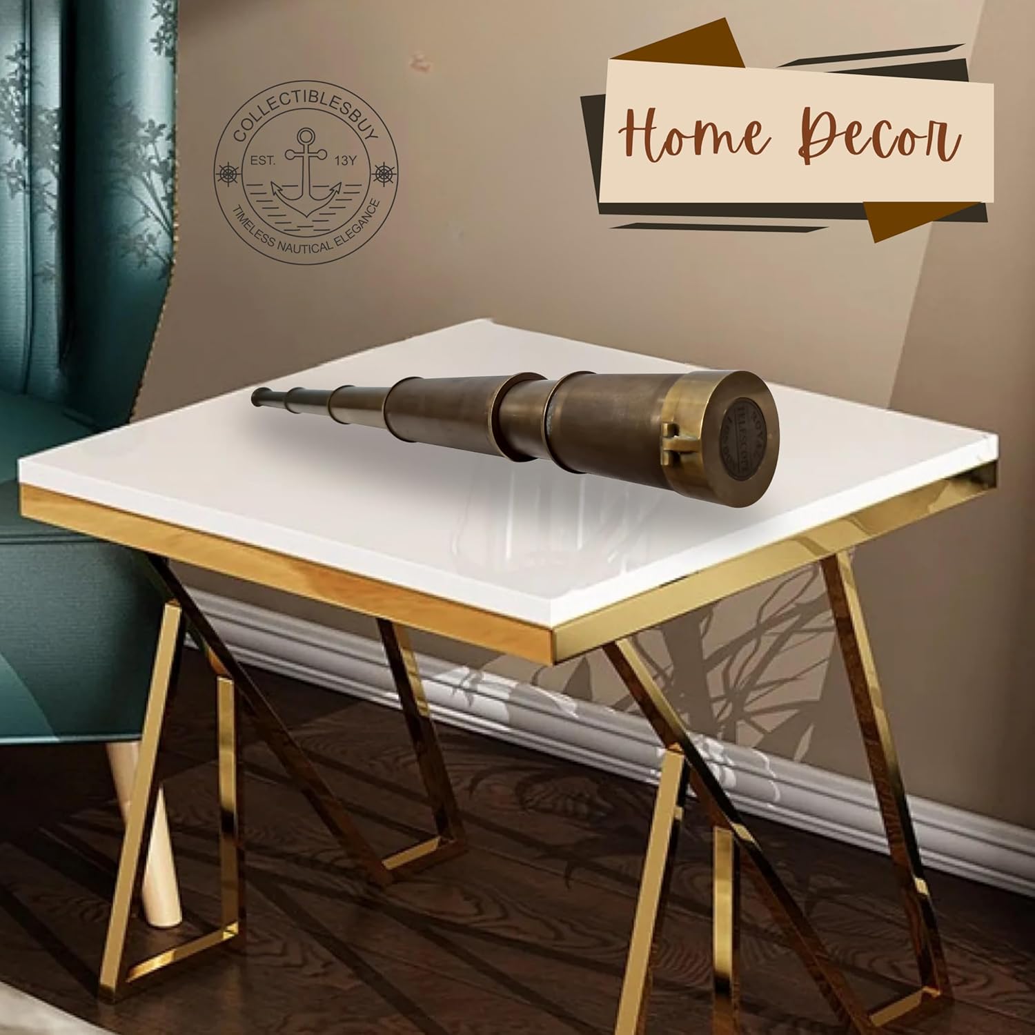 Vintage Royal Navy Telescope Brass Compass Spyglass Lid Cap