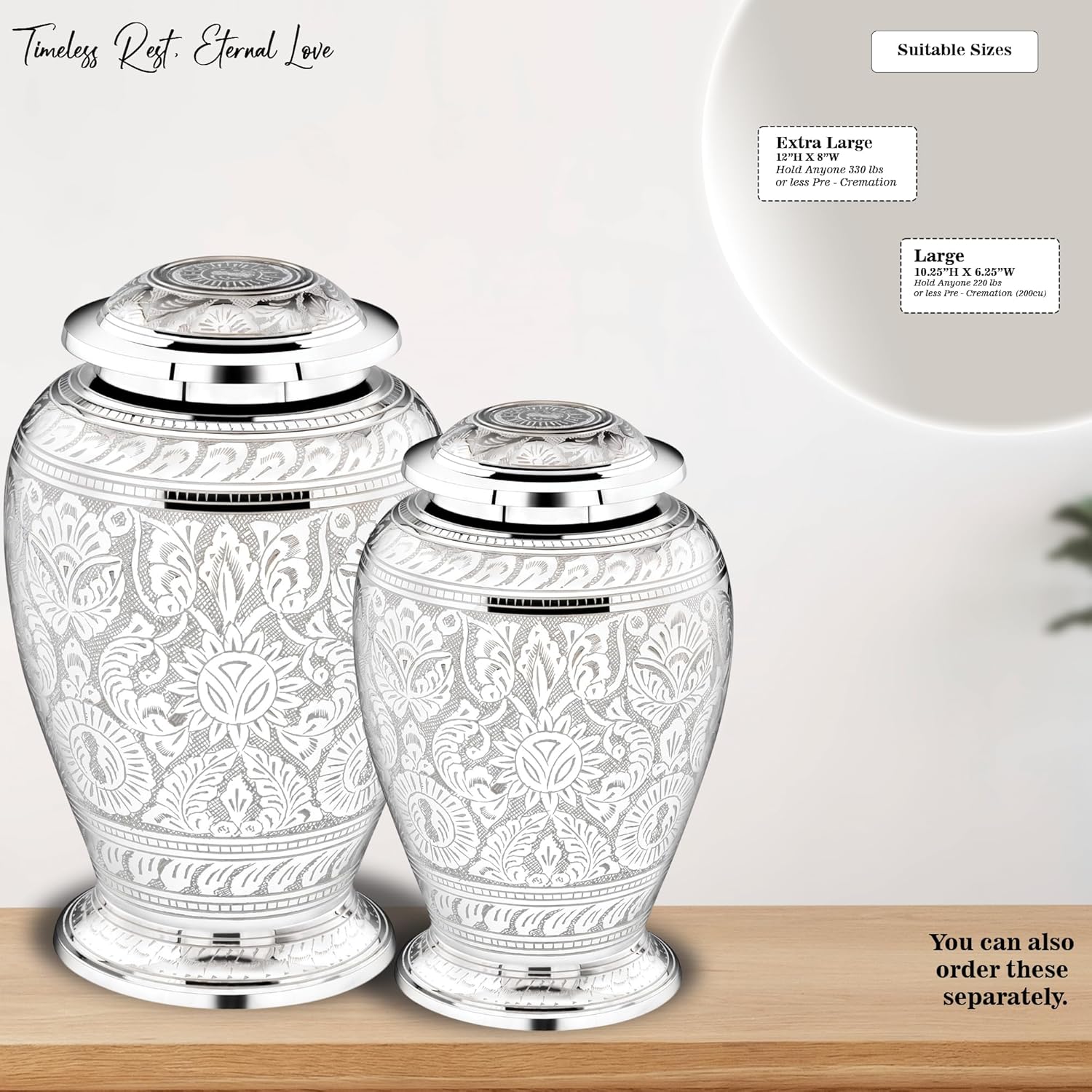 Forever Urns Adult Cremation Urn with Dove Texture 200 Cu In White Handcrafted