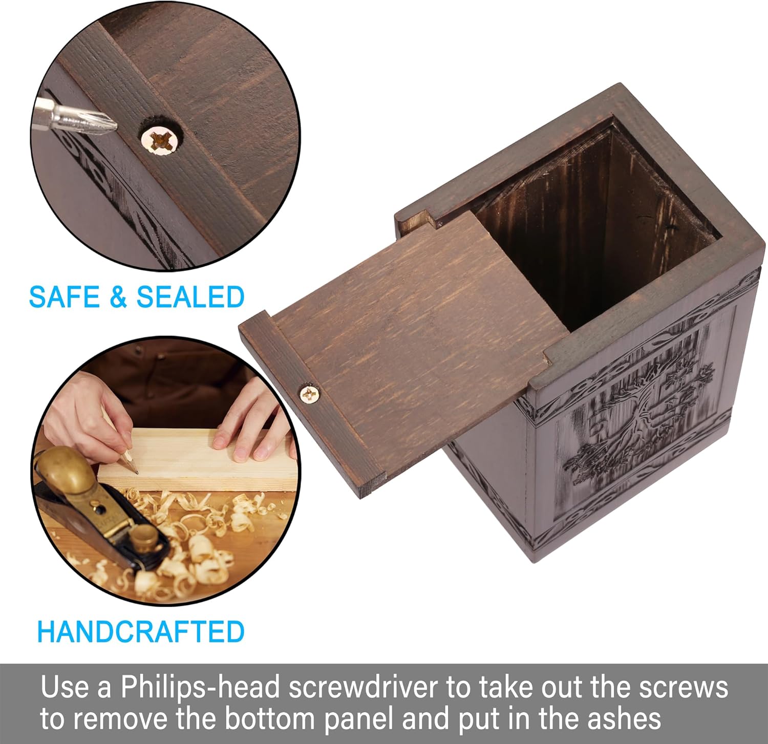 Wooden Cremation Urn for Human and Pet Ashes Tree of Life Design 20 Cubic Inch Capacity