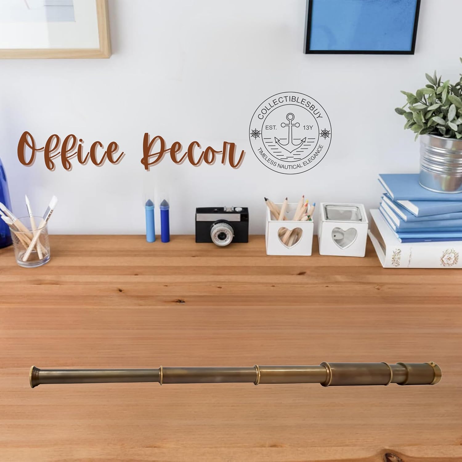 Vintage Royal Navy Telescope Brass Compass Spyglass Lid Cap