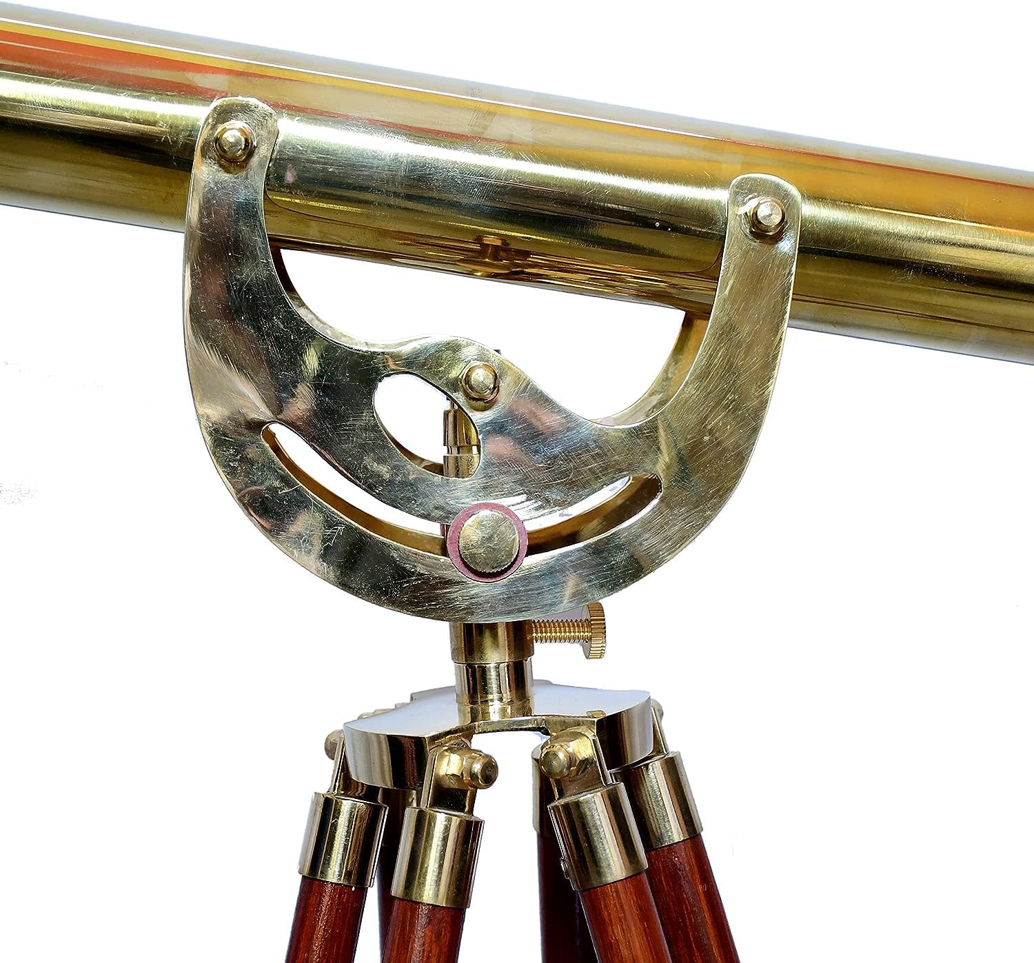 Vintage Handmade Brass Telescope with Wooden Tripod Stand