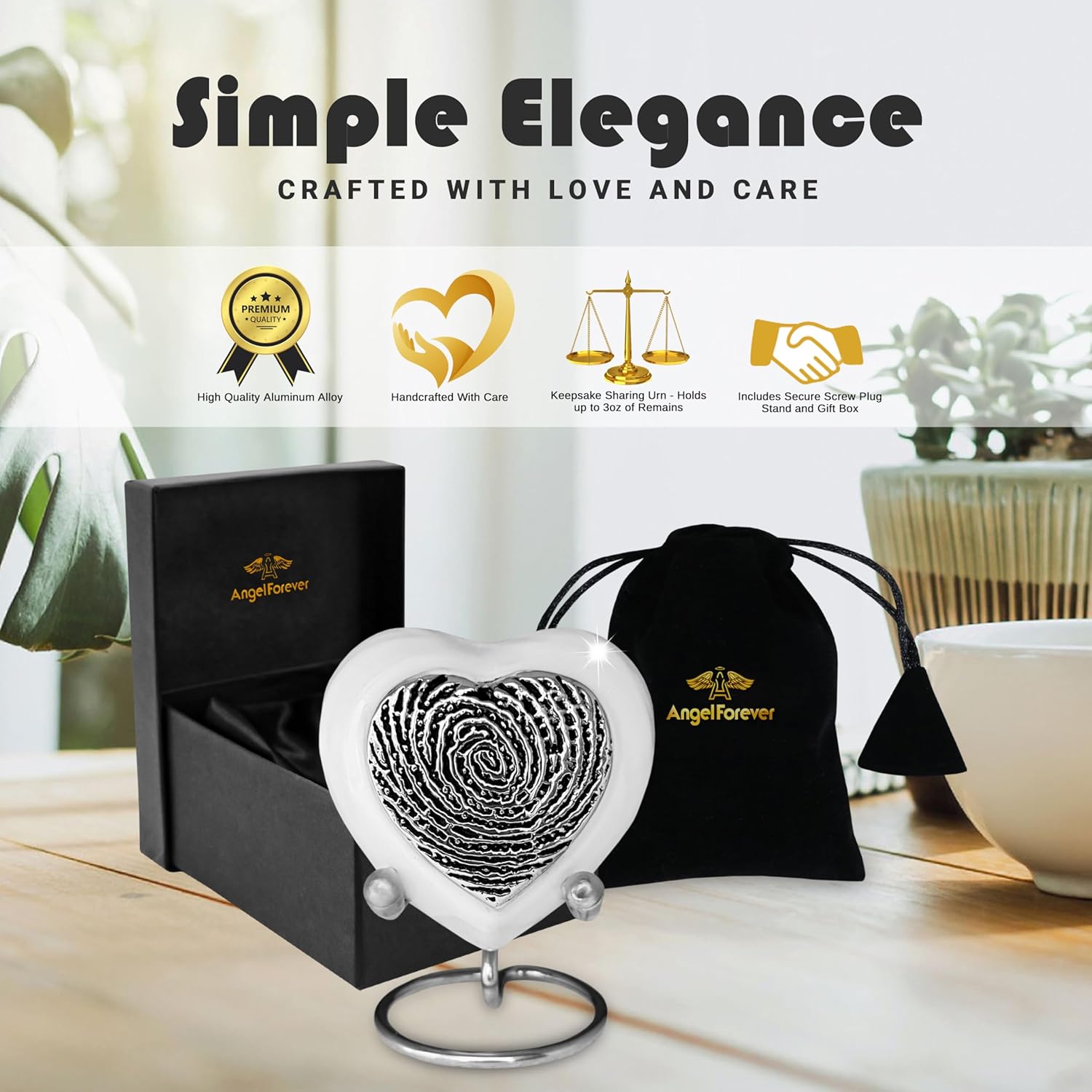 Heart Keepsake Cremation Urn Handcrafted Brass Mini Urn with Gold Stand and Velvet Box