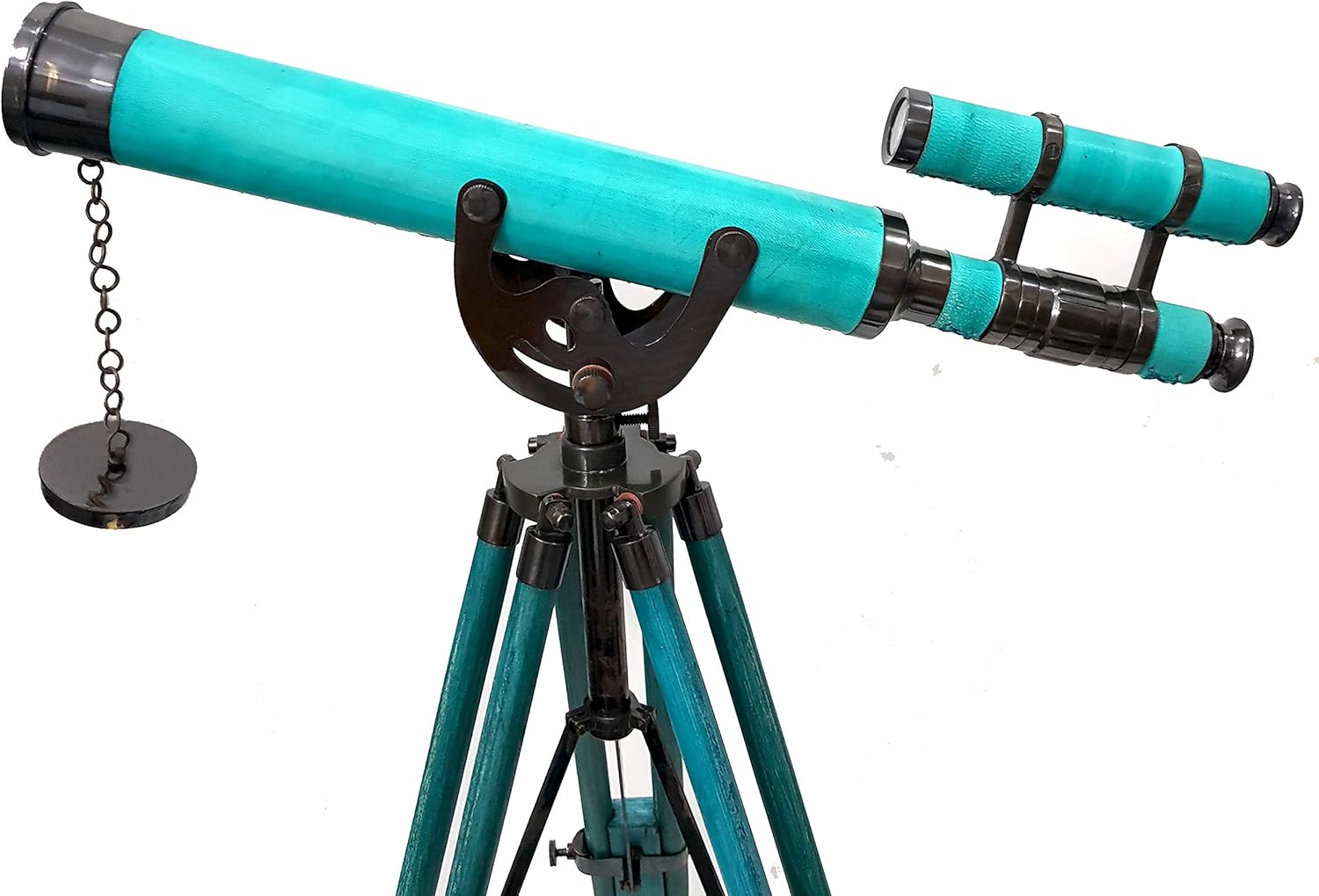 Brass Nautical Double Barrel Green Tripod Telescope for Home Decor