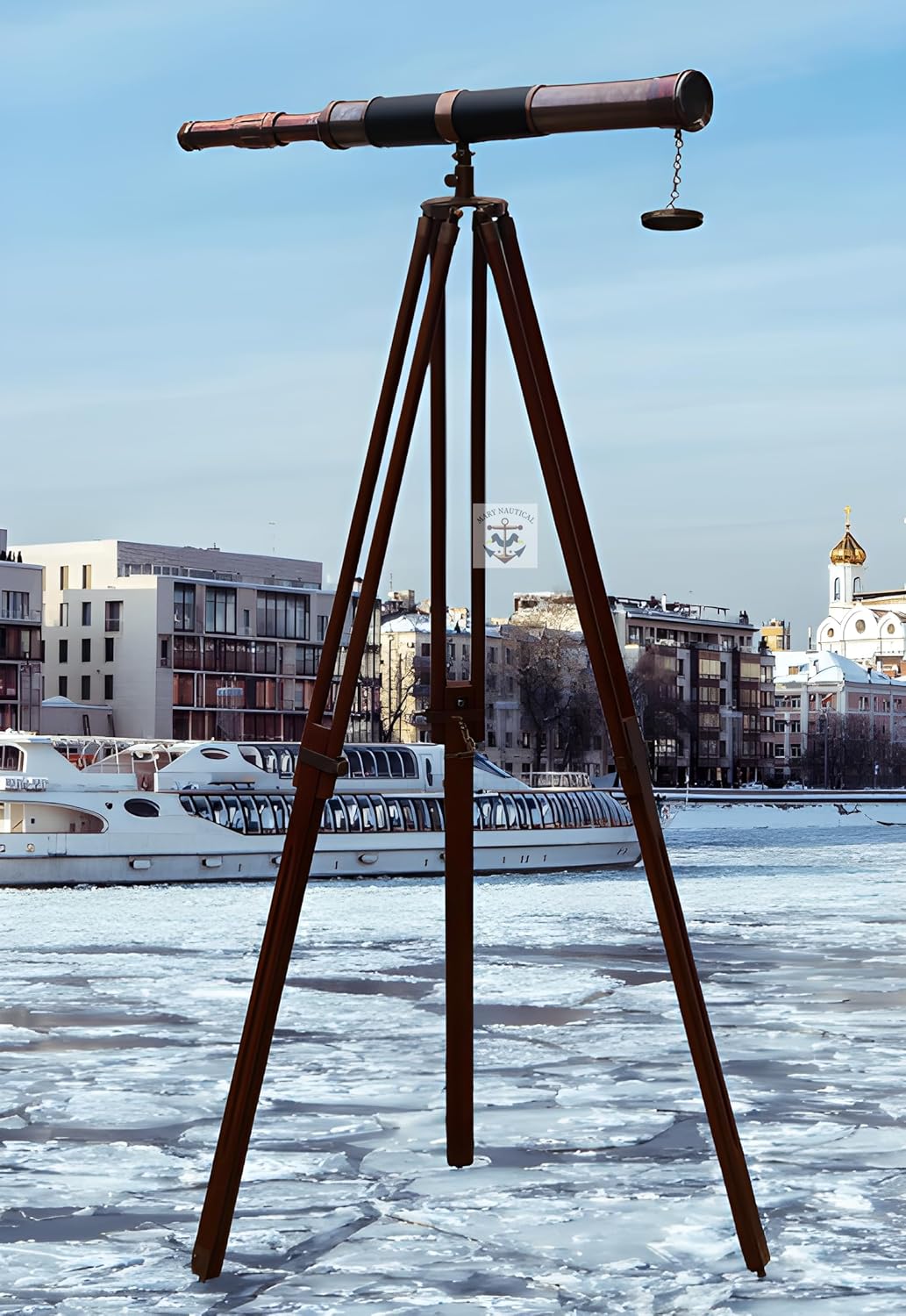 Vintage Brass Telescope with Wooden Tripod Stand 1