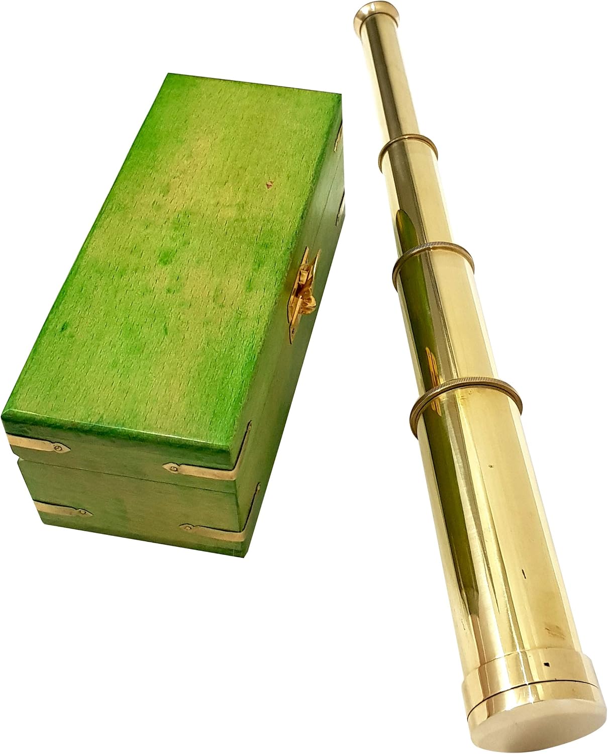 Vintage Mini Pirate Spyglass Brass Telescope with Wooden Box